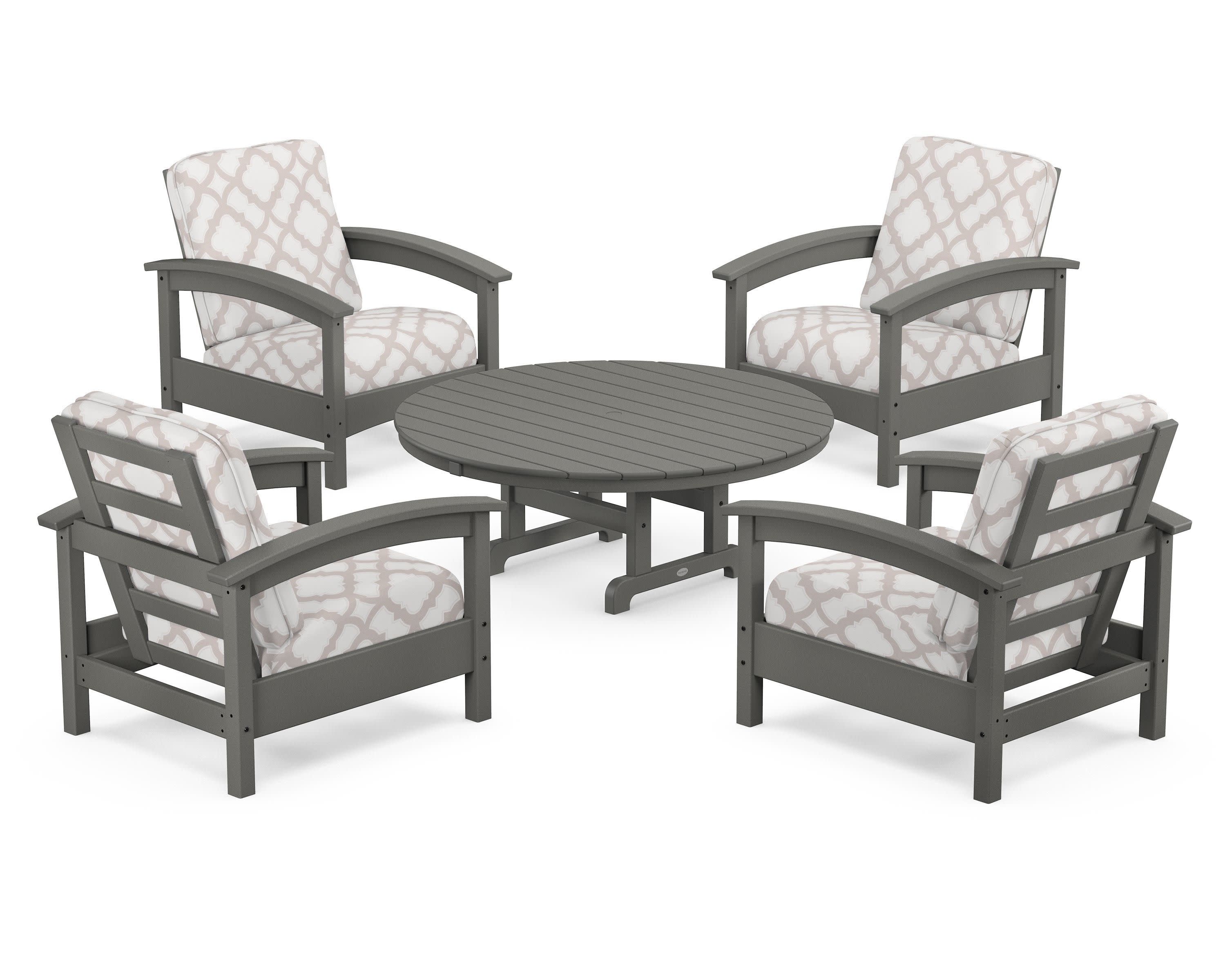 Rockport 5-Piece Deep Seating Set in Stepping Stone / Trellis Dune Burlap