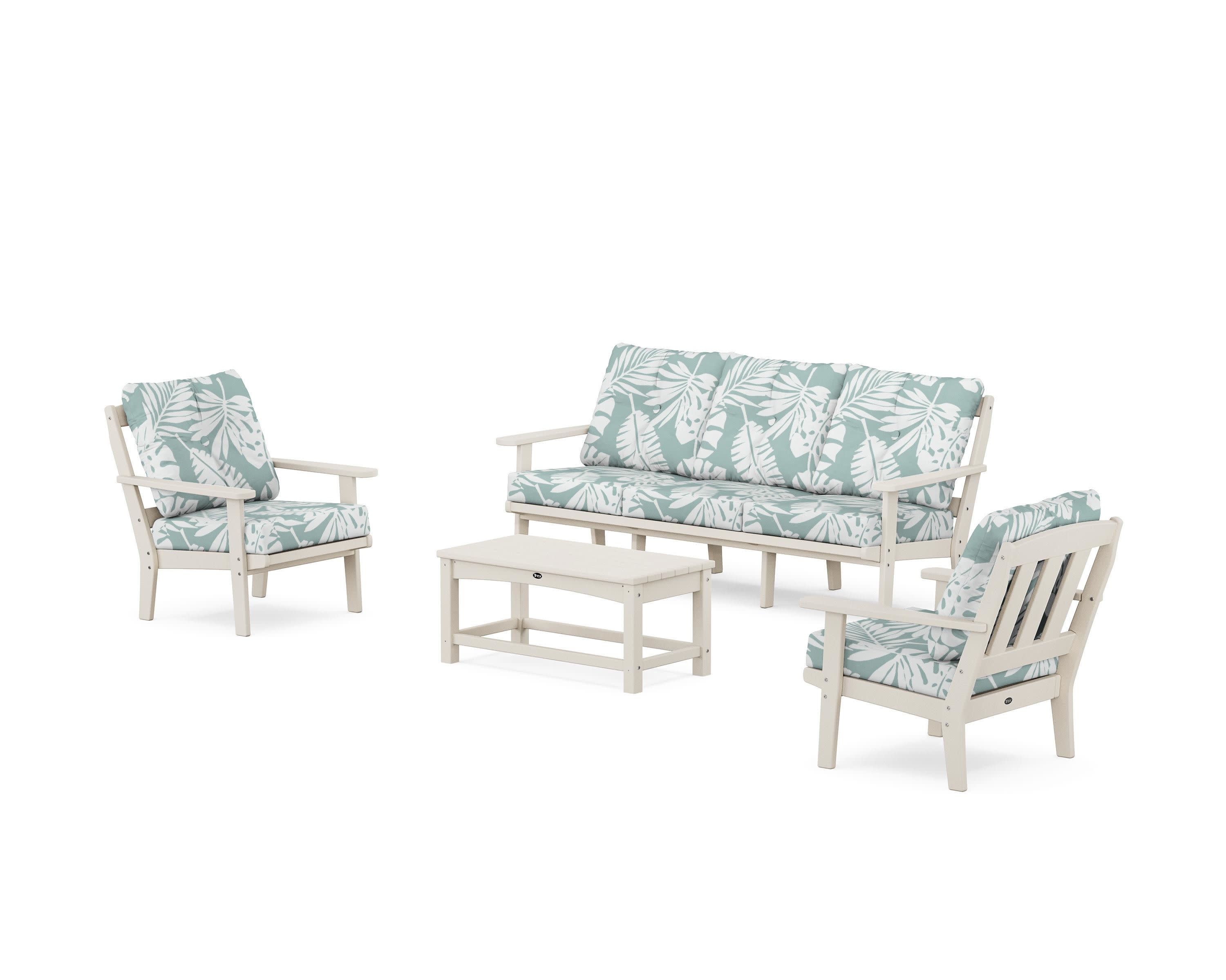 Cape Cod 4-Piece Deep Seating Set with Sofa in Sand Castle / Leaf Glacier Spa