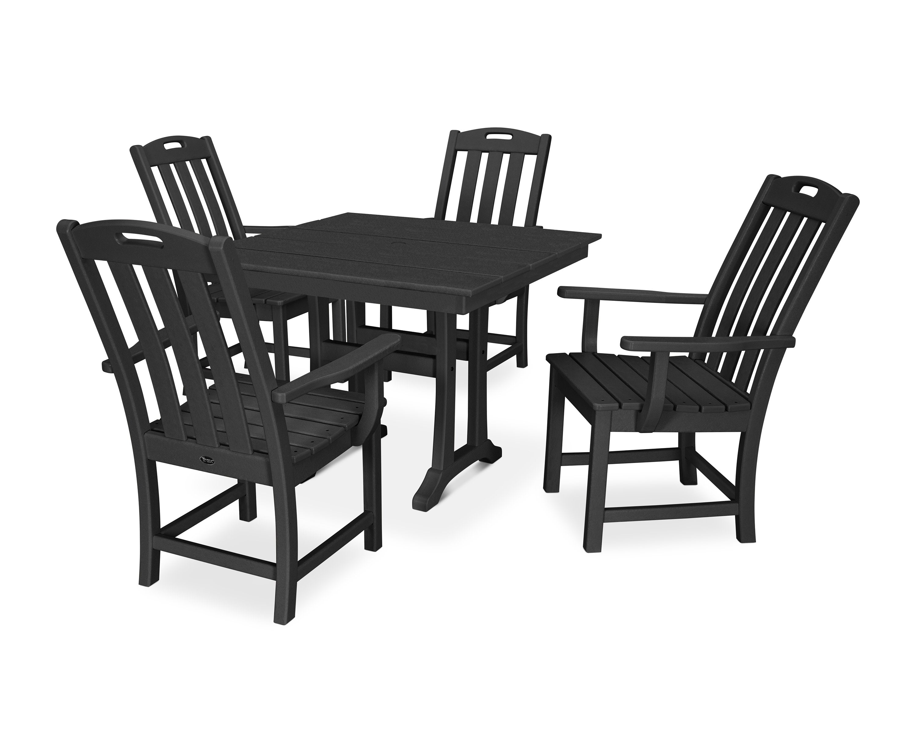 Yacht Club 5-Piece Farmhouse Trestle Arm Chair Dining Set in Charcoal Black