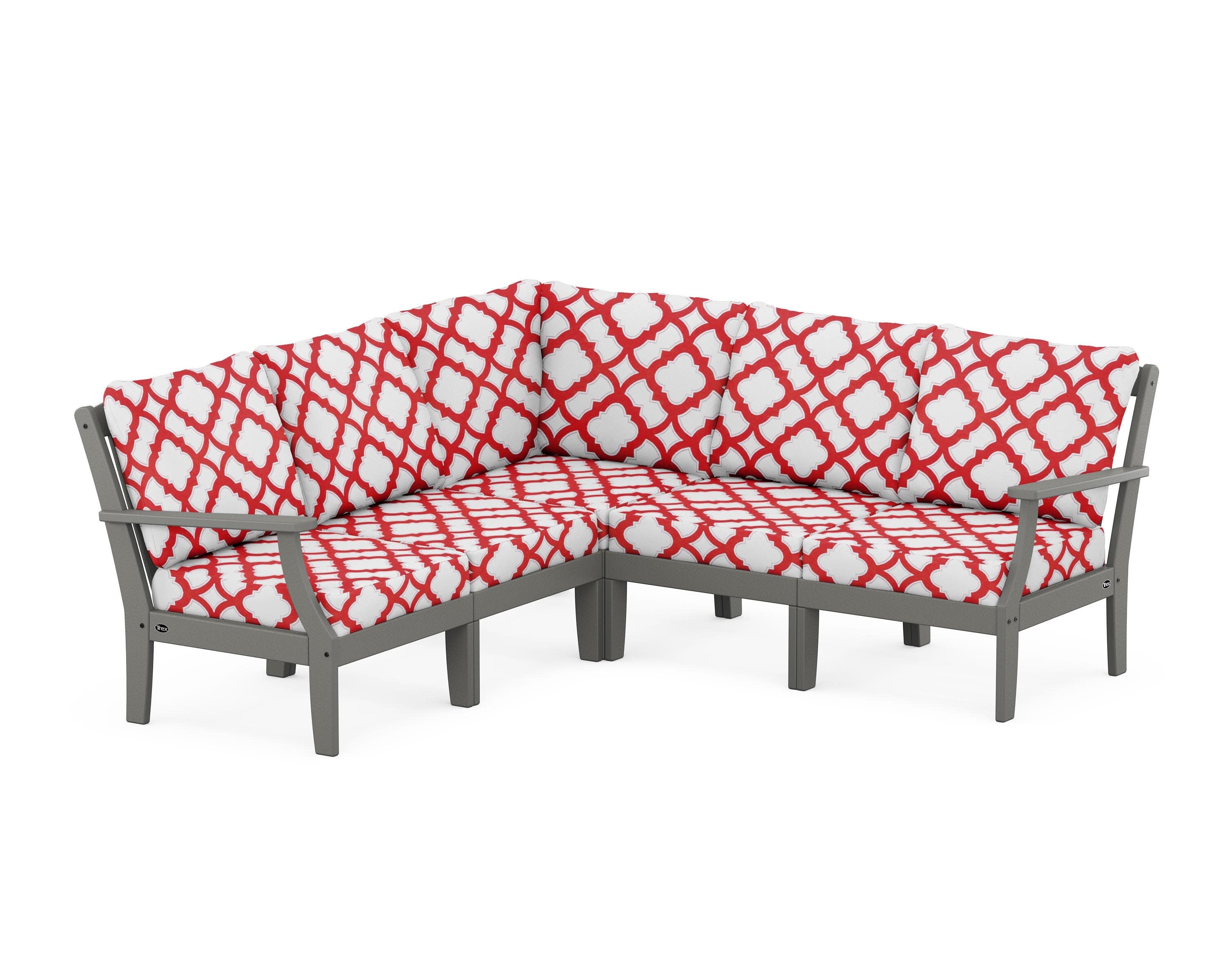 Yacht Club Modular 5-Piece Deep Seating Set in Stepping Stone / Trellis Crimson
