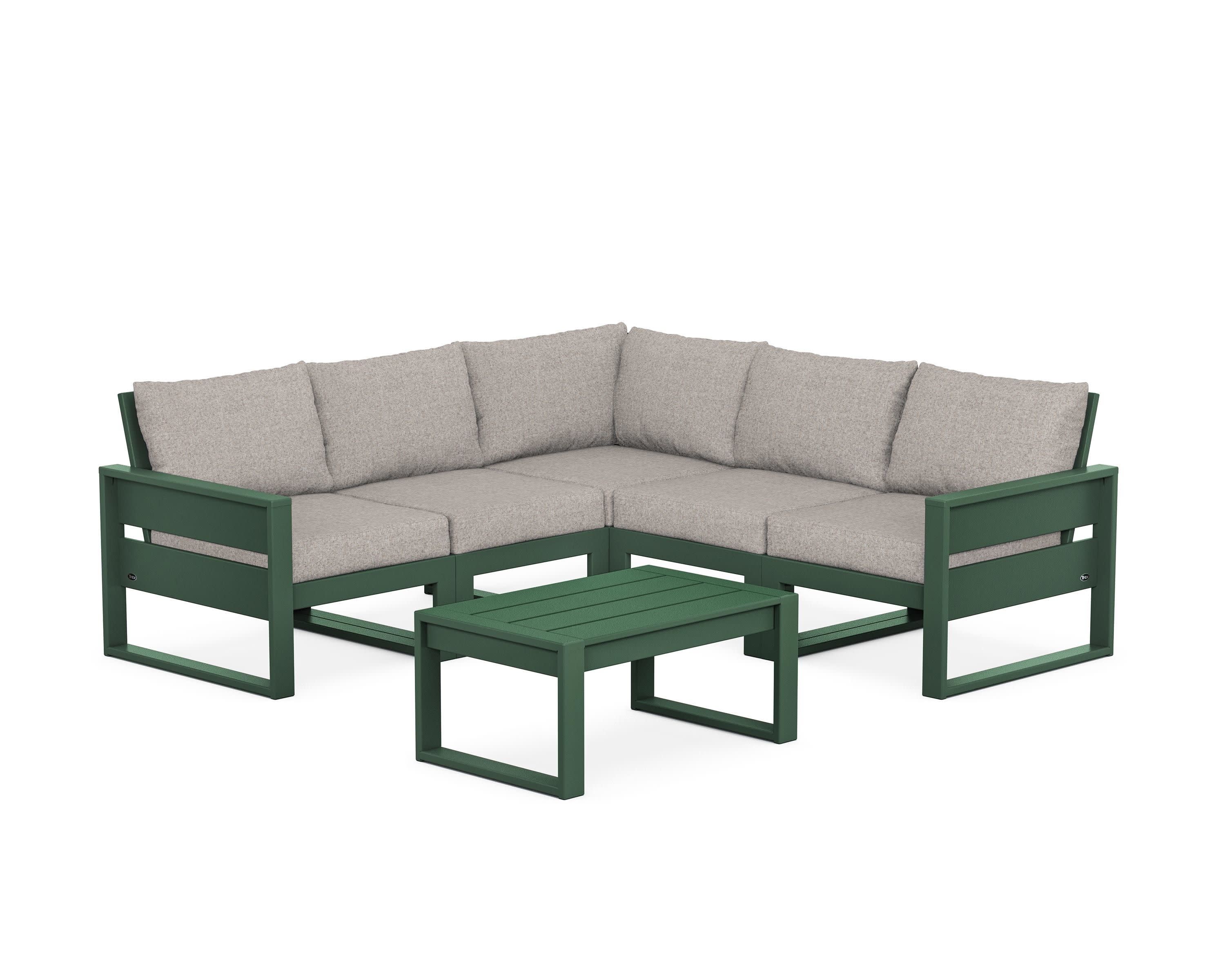 Eastport 6-Piece Deep Seating Sectional + Coffee Table Set in Rainforest Canopy / Weathered Tweed