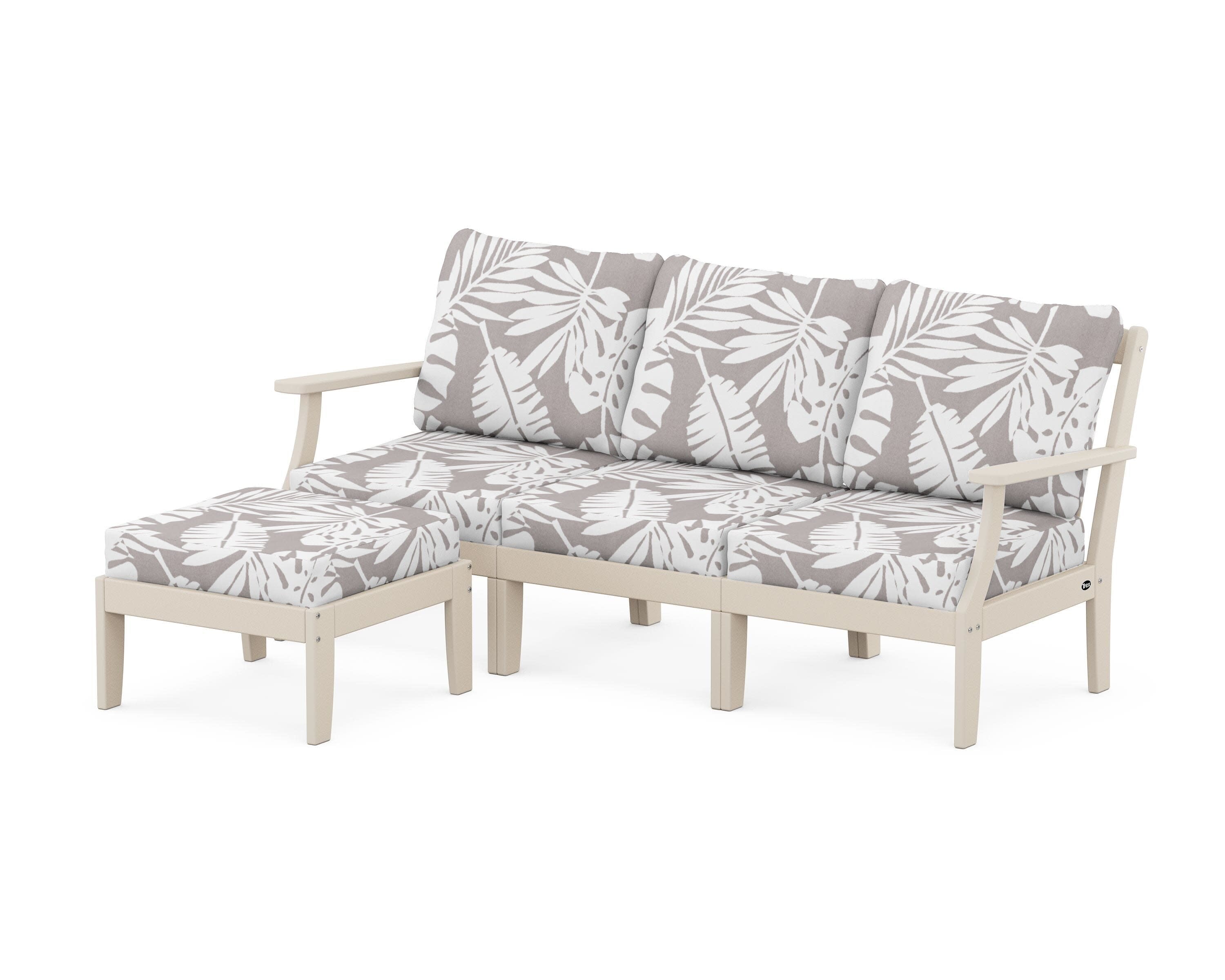 Yacht Club Modular 4-Piece Deep Seating Set with Ottoman in Sand Castle / Leaf Grey Mist