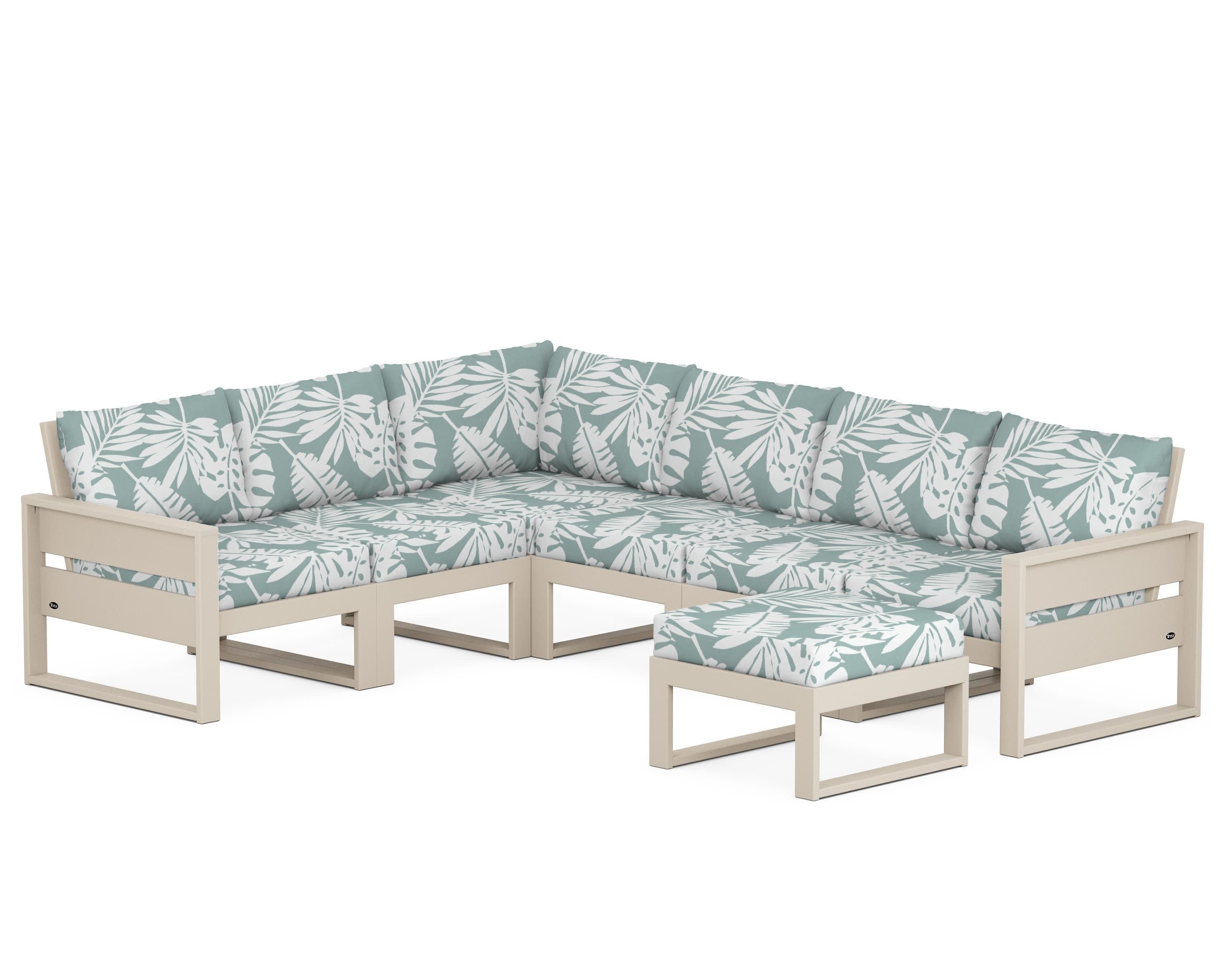 Eastport 6-Piece Sectional with Ottoman in Sand Castle / Leaf Glacier Spa