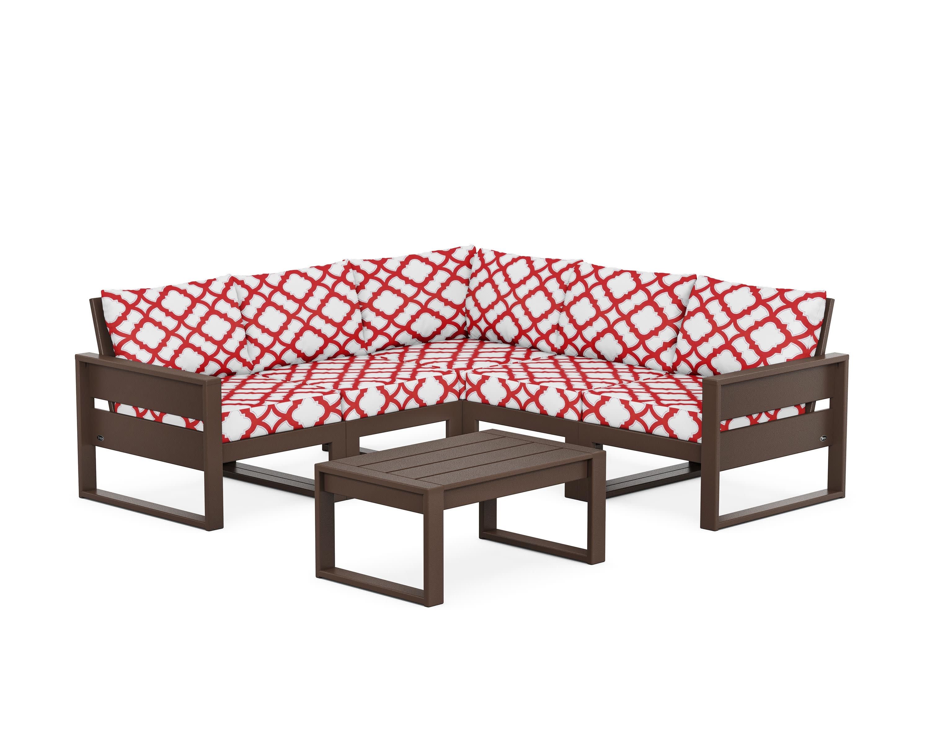 Eastport 6-Piece Deep Seating Sectional + Coffee Table Set in Vintage Lantern / Trellis Crimson