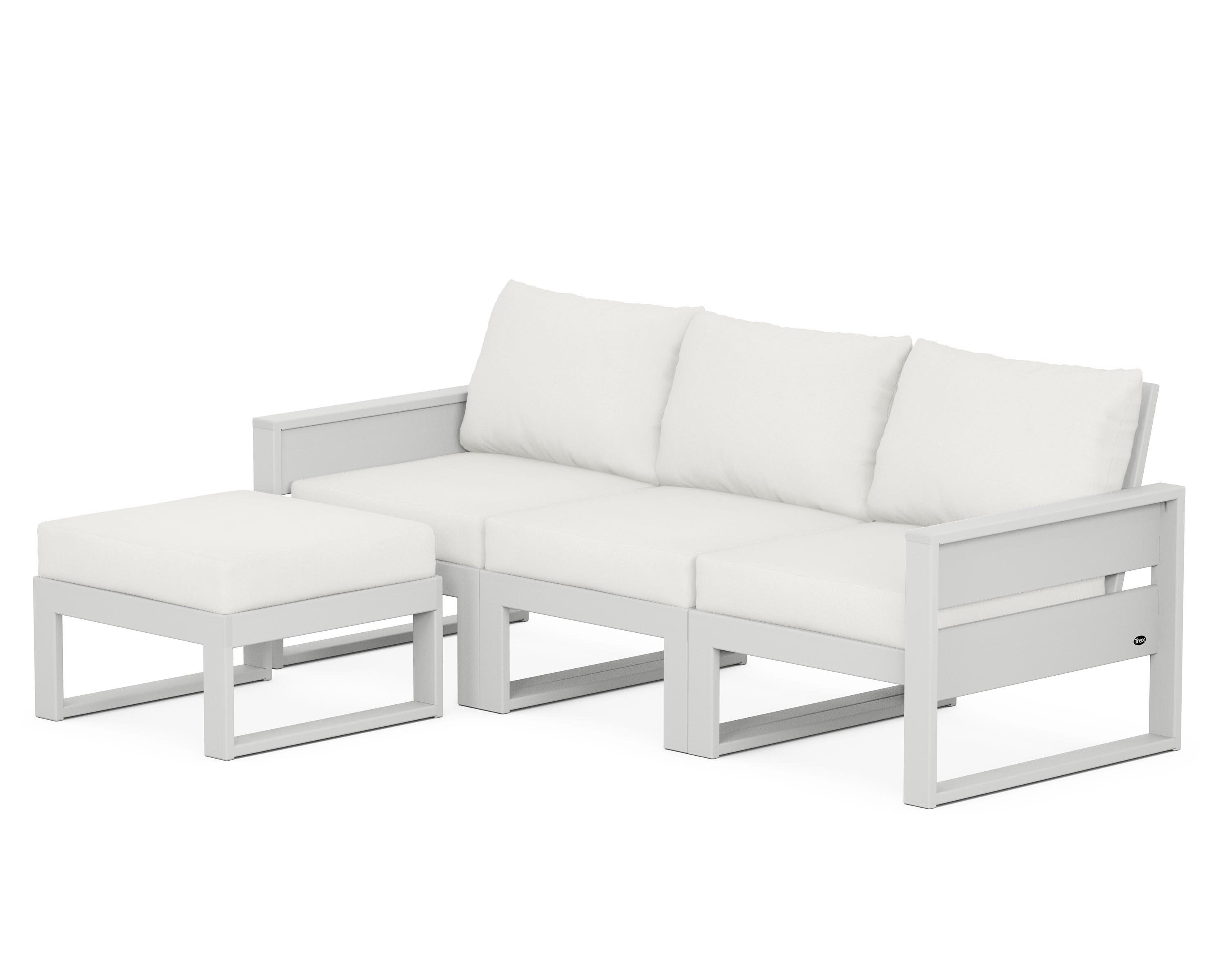 Eastport 4- Piece Sectional with Ottoman in Classic White / Natural Linen