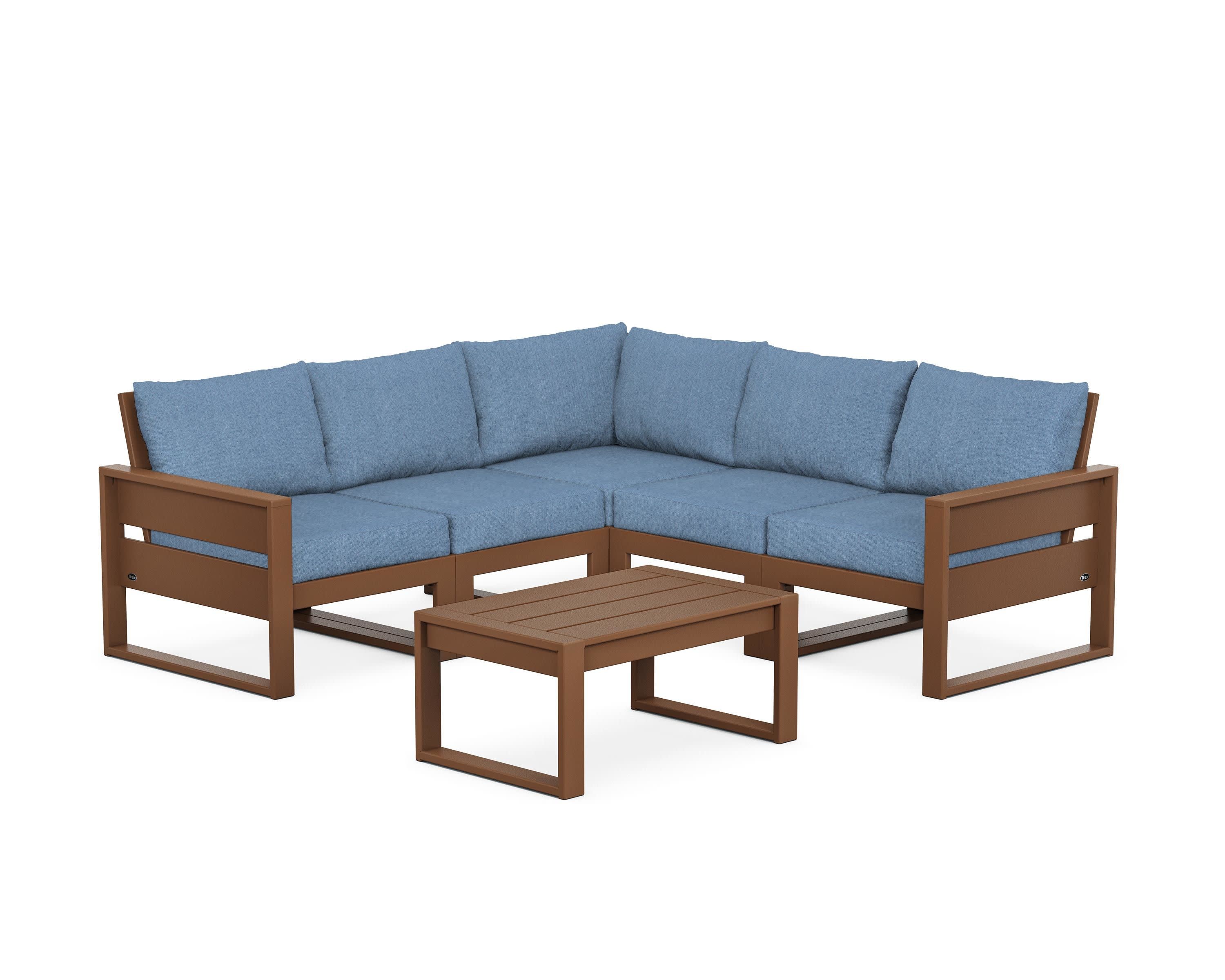 Eastport 6-Piece Deep Seating Sectional + Coffee Table Set in Tree House / Sky Blue