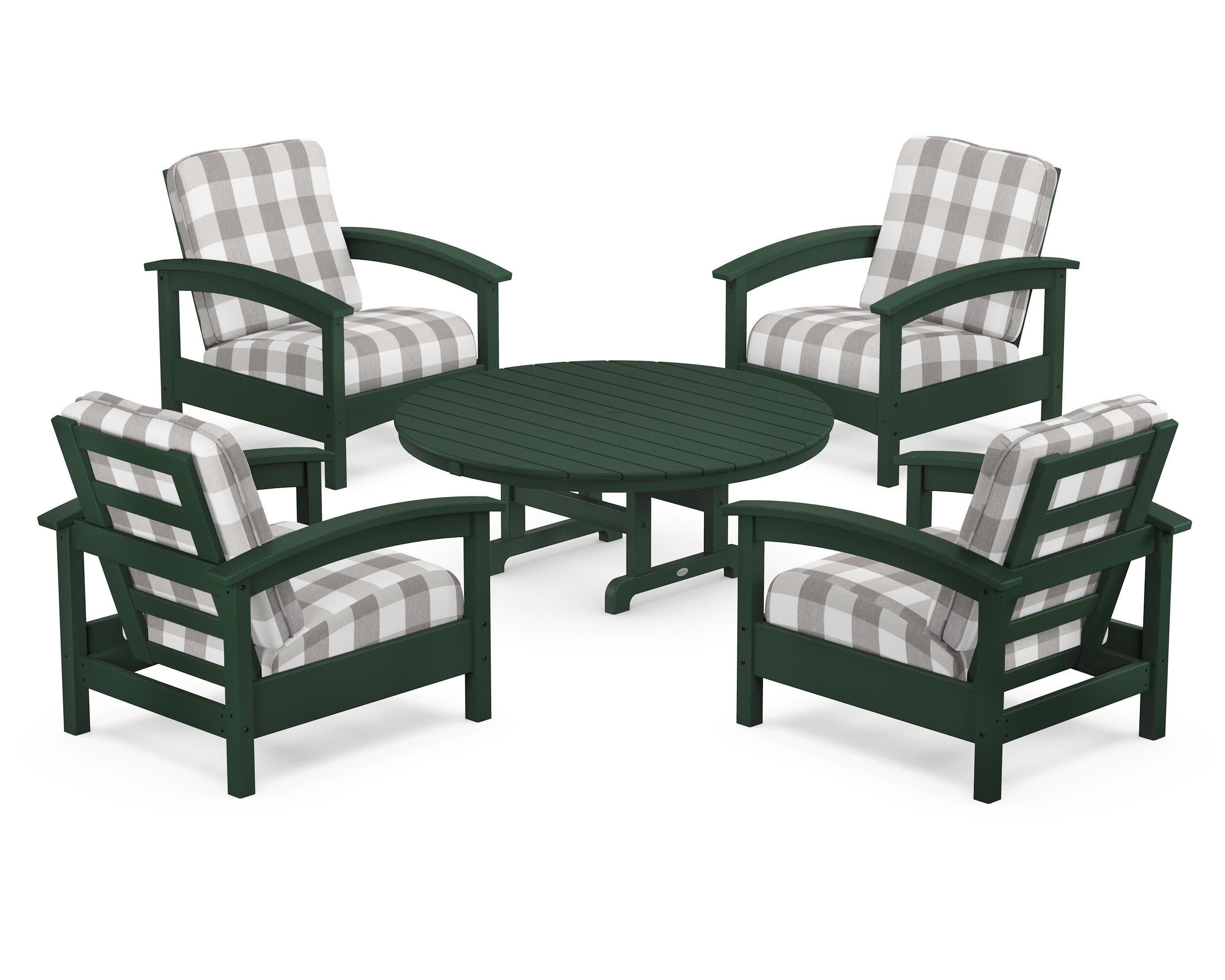 Rockport 5-Piece Deep Seating Set in Rainforest Canopy / Buffalo Plaid Grey Mist