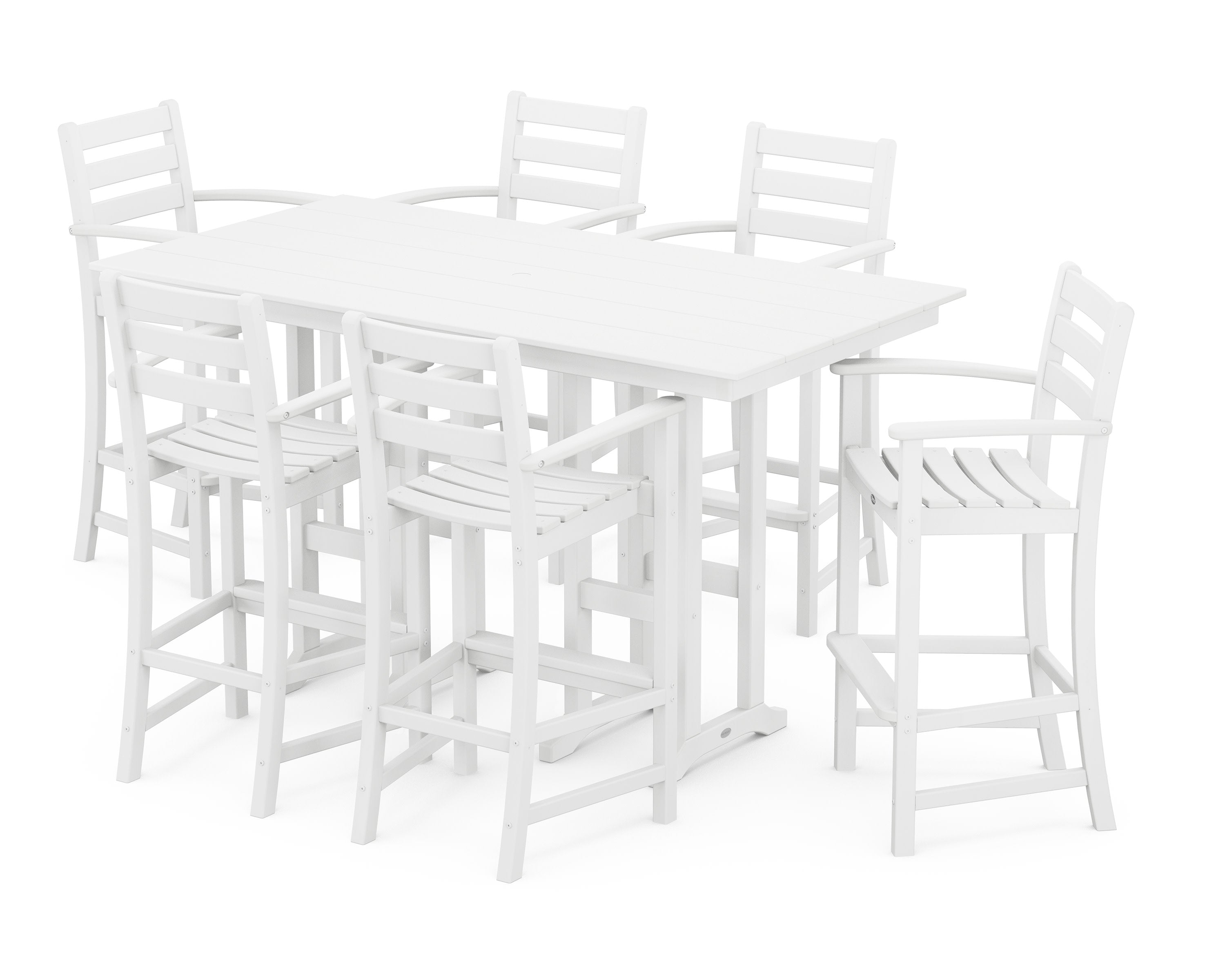 Monterey Bay 7-Piece Farmhouse Arm Chair Bar Set in Classic White