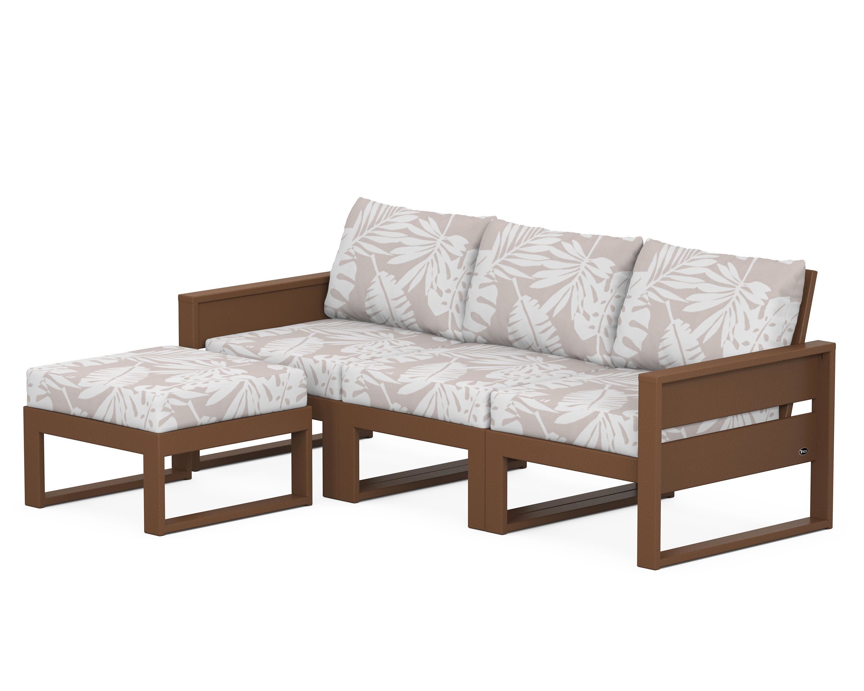 Eastport 4- Piece Sectional with Ottoman in Tree House / Leaf Dune Burlap