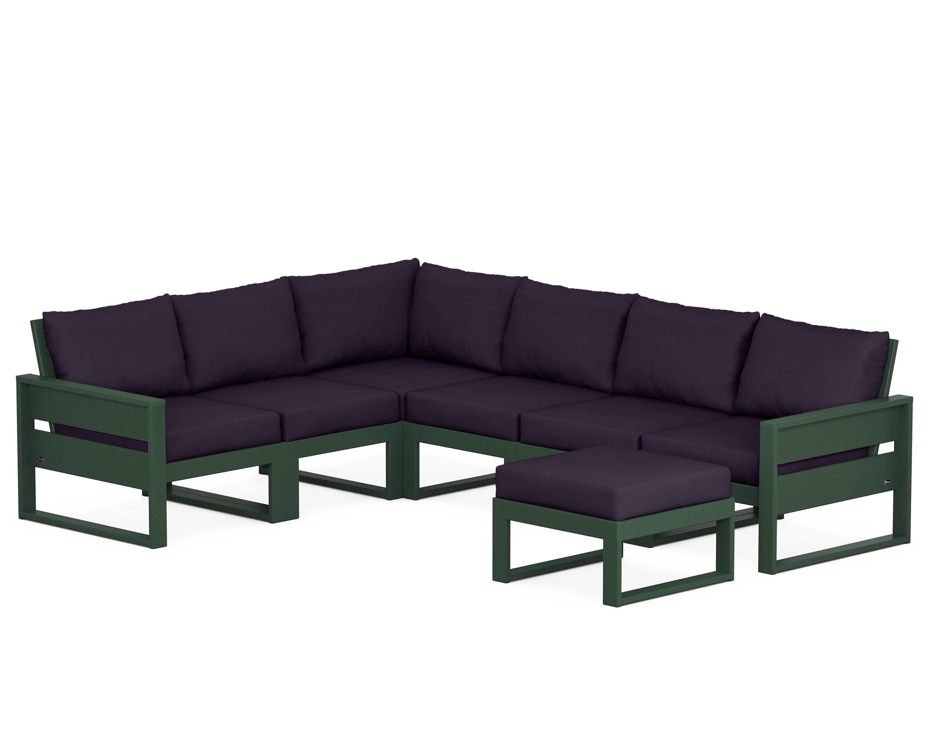 Eastport 6-Piece Sectional with Ottoman in Rainforest Canopy / Navy Linen