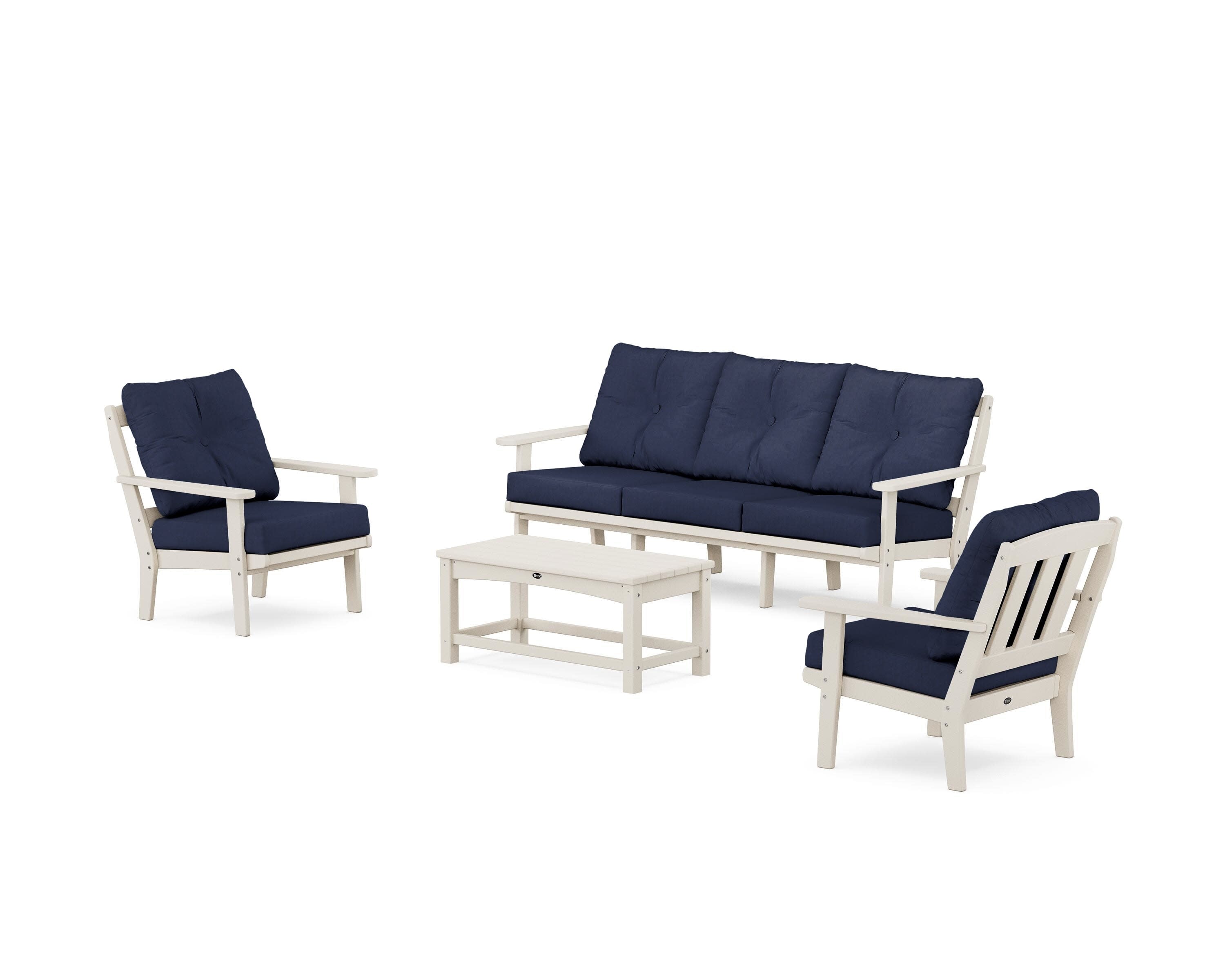 Cape Cod 4-Piece Deep Seating Set with Sofa in Sand Castle / Spectrum Indigo