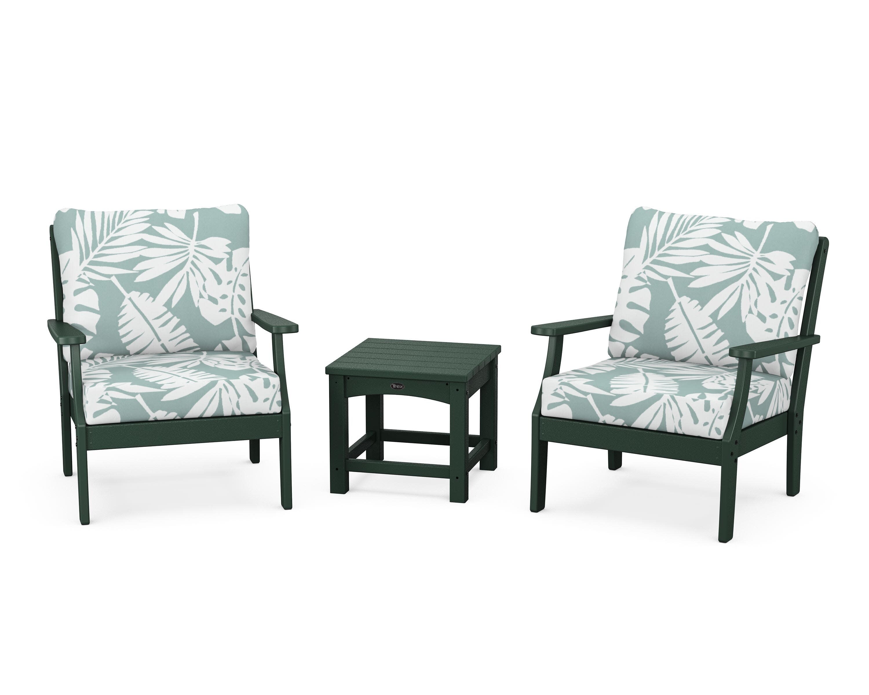 Yacht Club 3-Piece Deep Seating Set in Rainforest Canopy / Leaf Glacier Spa