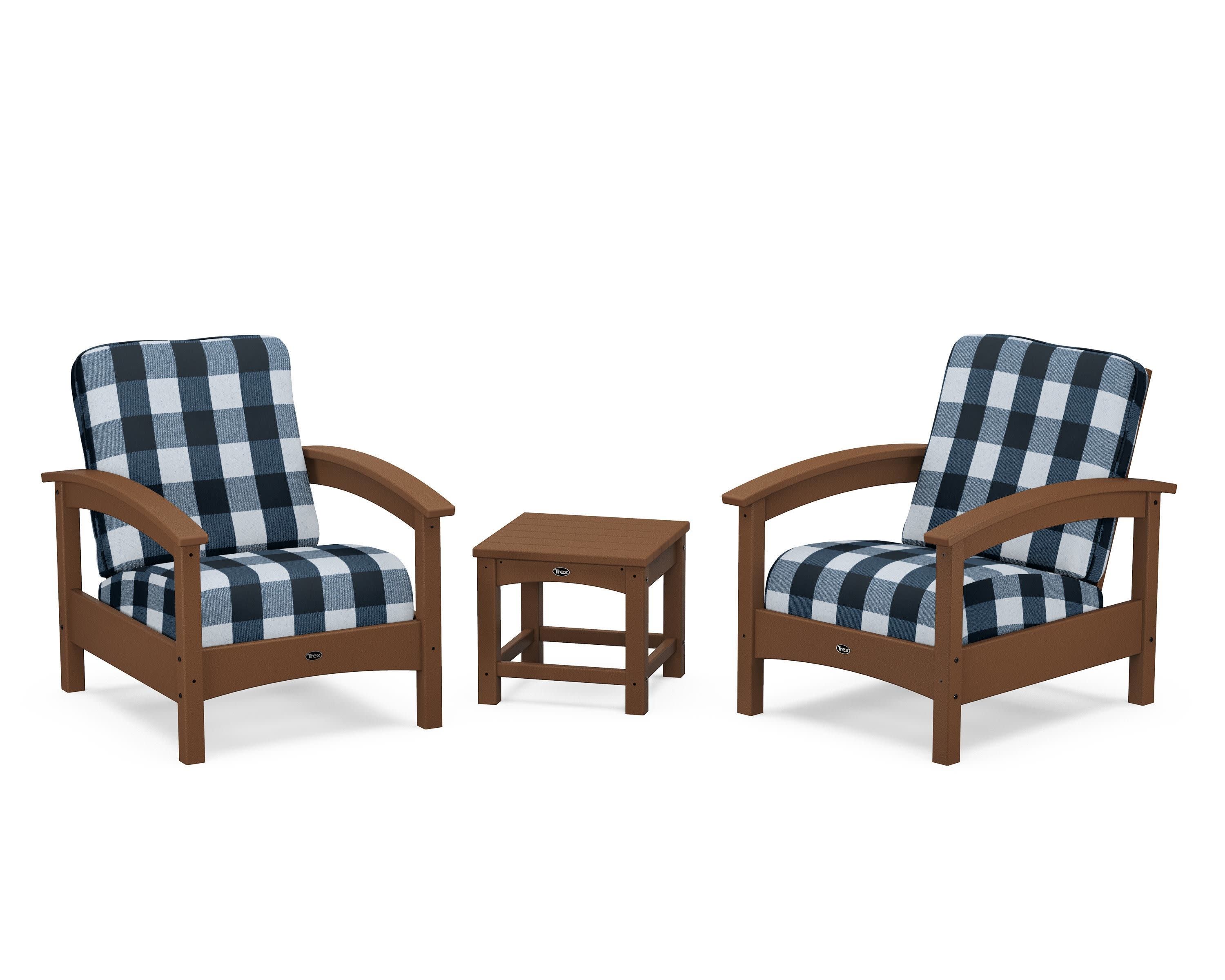 Rockport Club 3-Piece Deep Seating Conversation Set in Tree House / Buffalo Plaid Marine Indigo