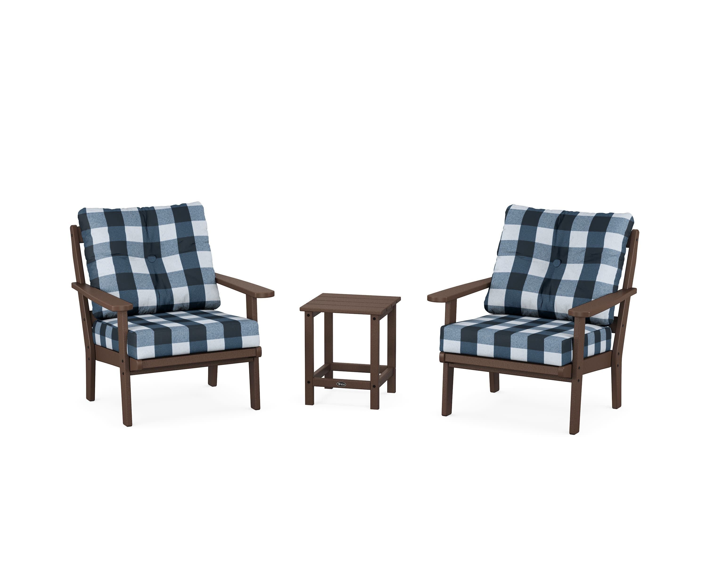 Cape Cod 3-Piece Deep Seating Set in Vintage Lantern / Buffalo Plaid Marine Indigo