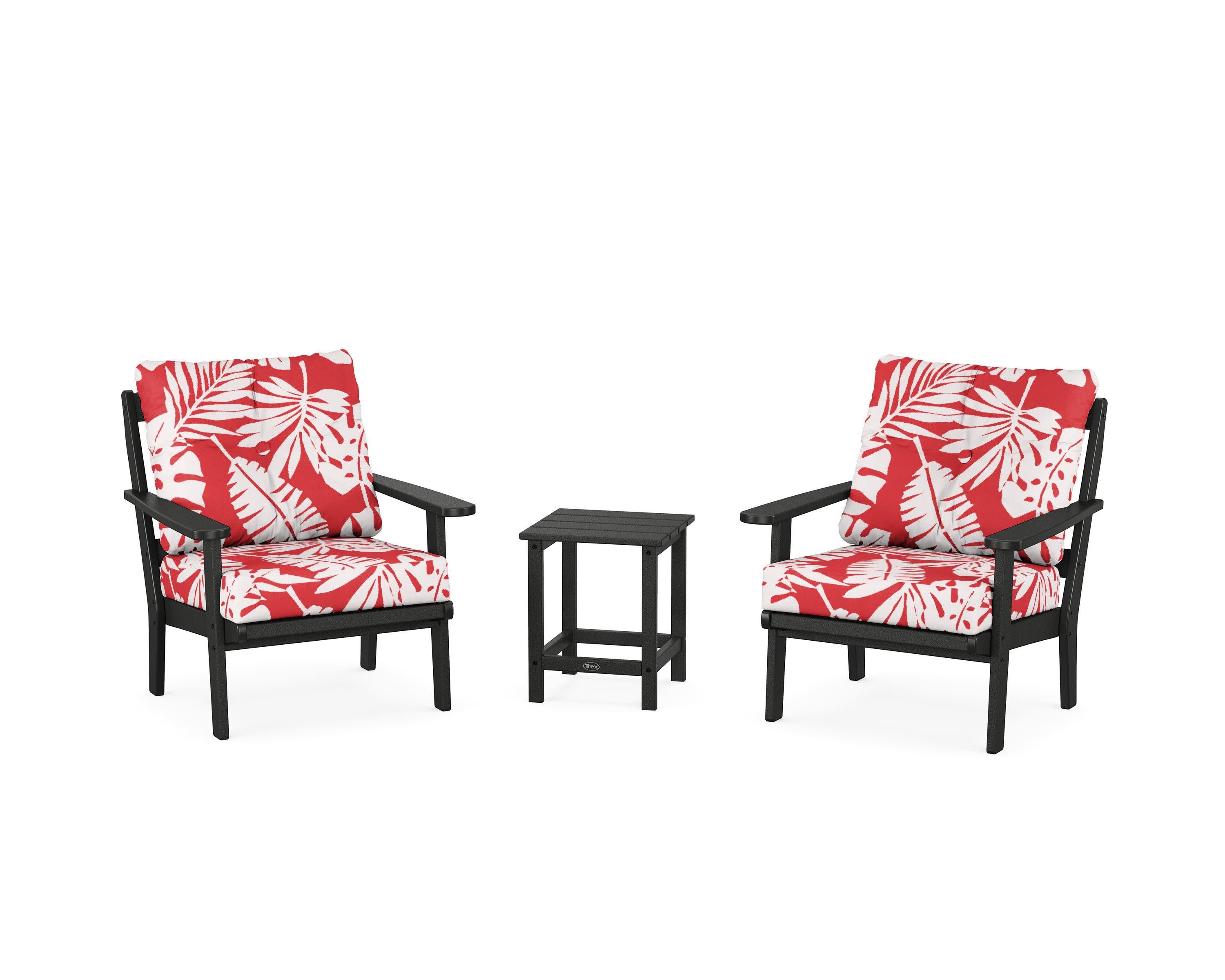 Cape Cod 3-Piece Deep Seating Set in Charcoal Black / Leaf Crimson