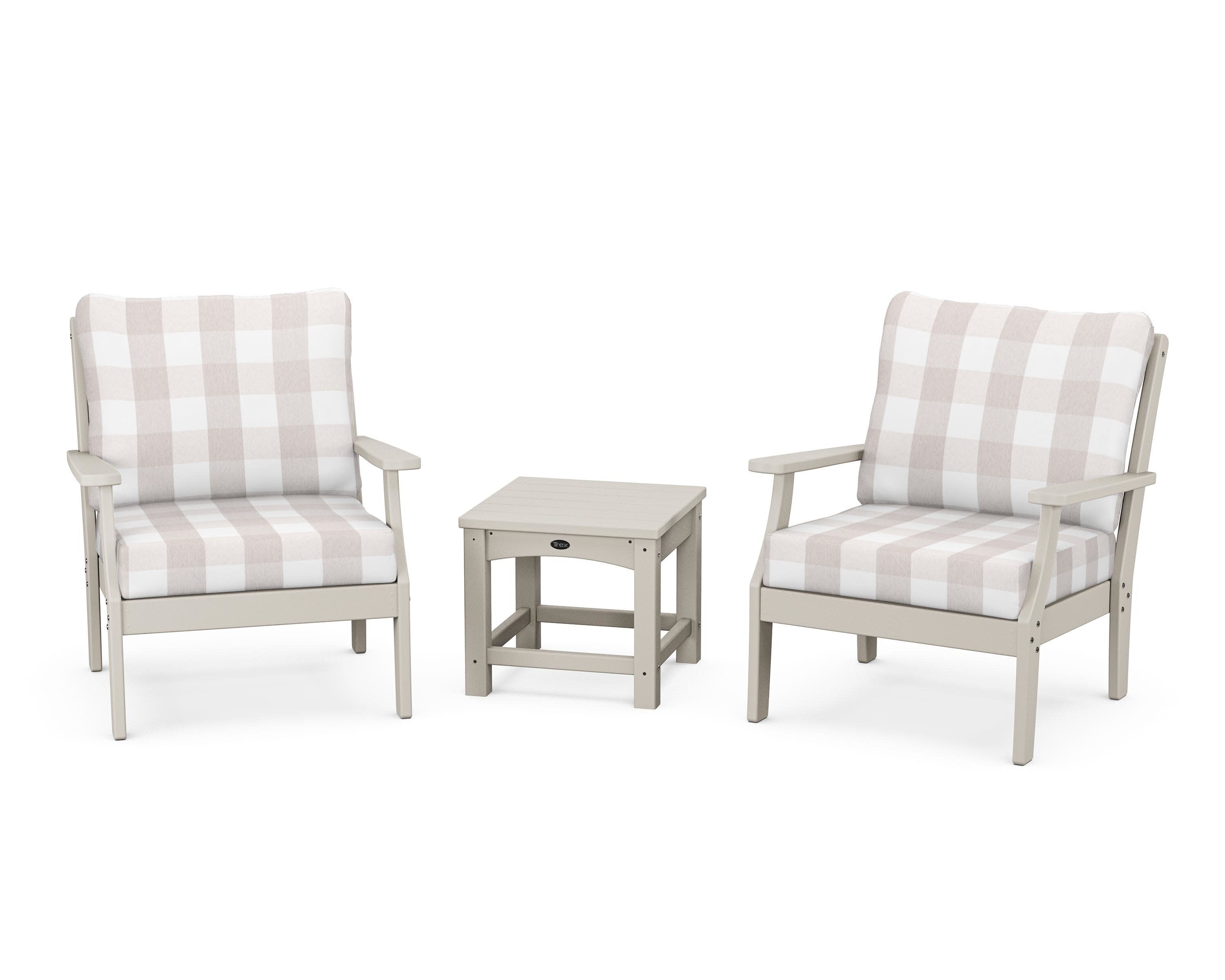 Yacht Club 3-Piece Deep Seating Set in Sand Castle / Buffalo Plaid Dune Burlap