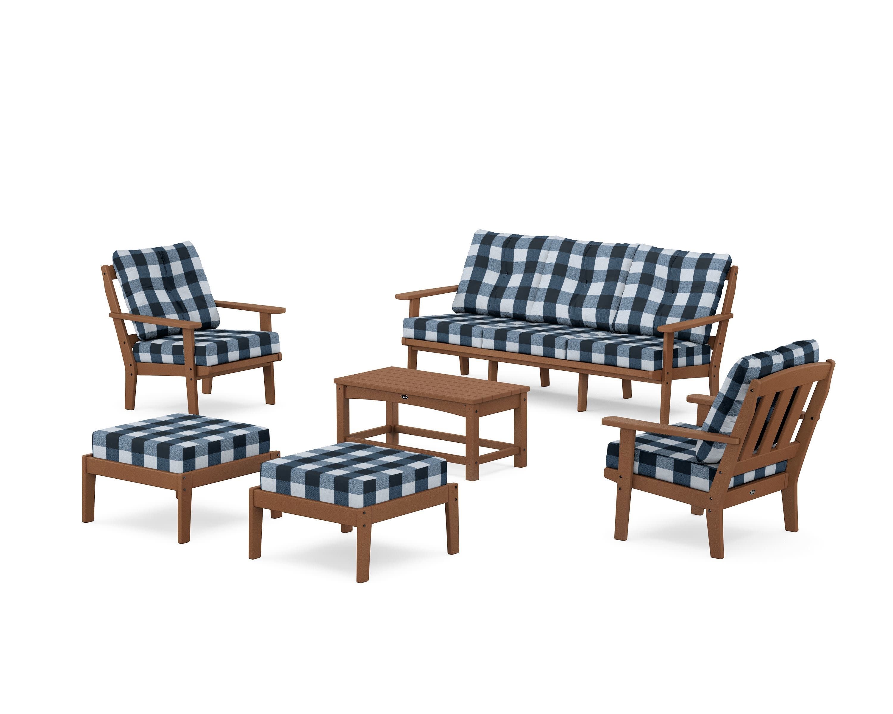 Cape Cod 6-Piece Lounge Sofa Set in Tree House / Buffalo Plaid Marine Indigo