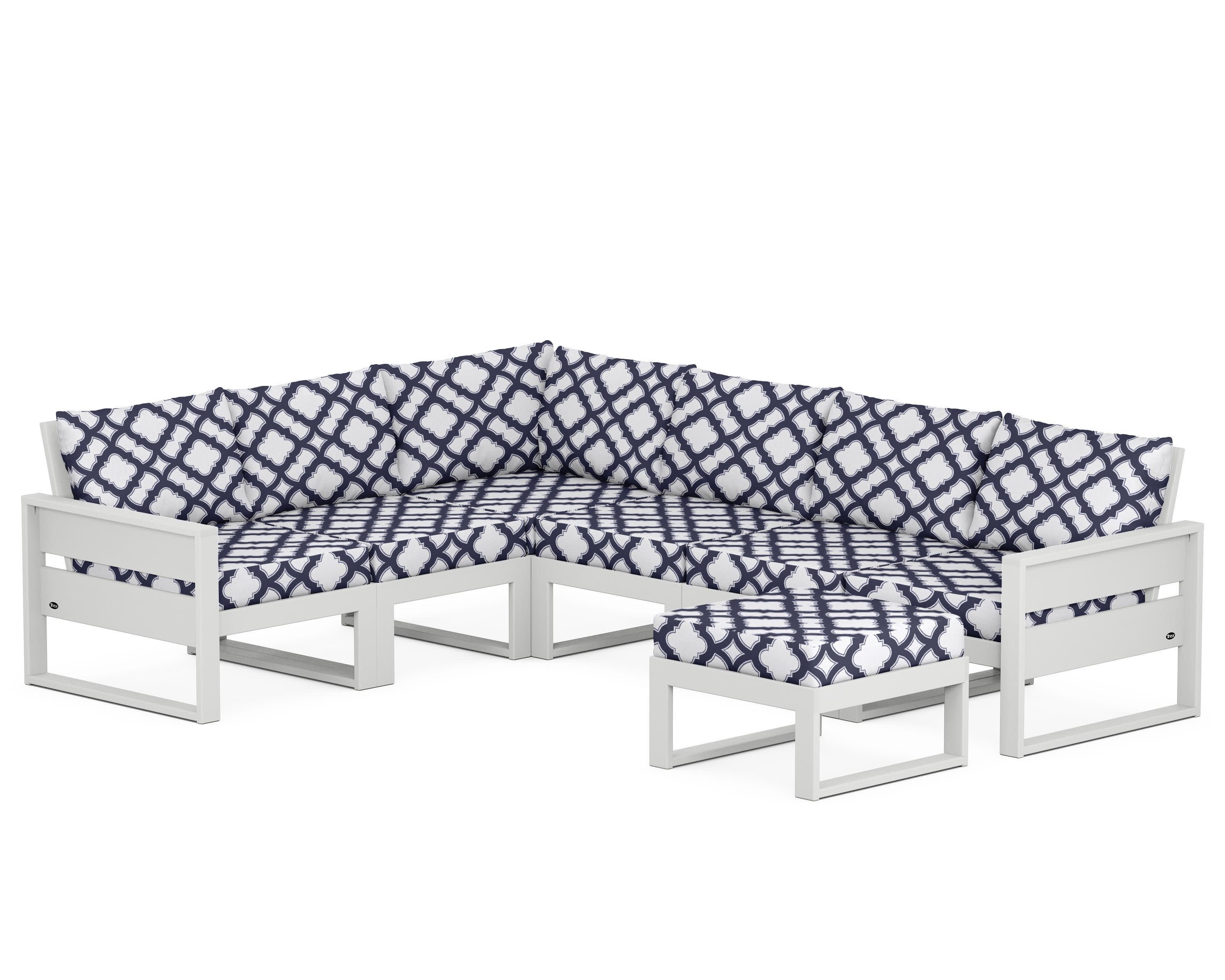 Eastport 6-Piece Sectional with Ottoman in Classic White / Trellis Navy