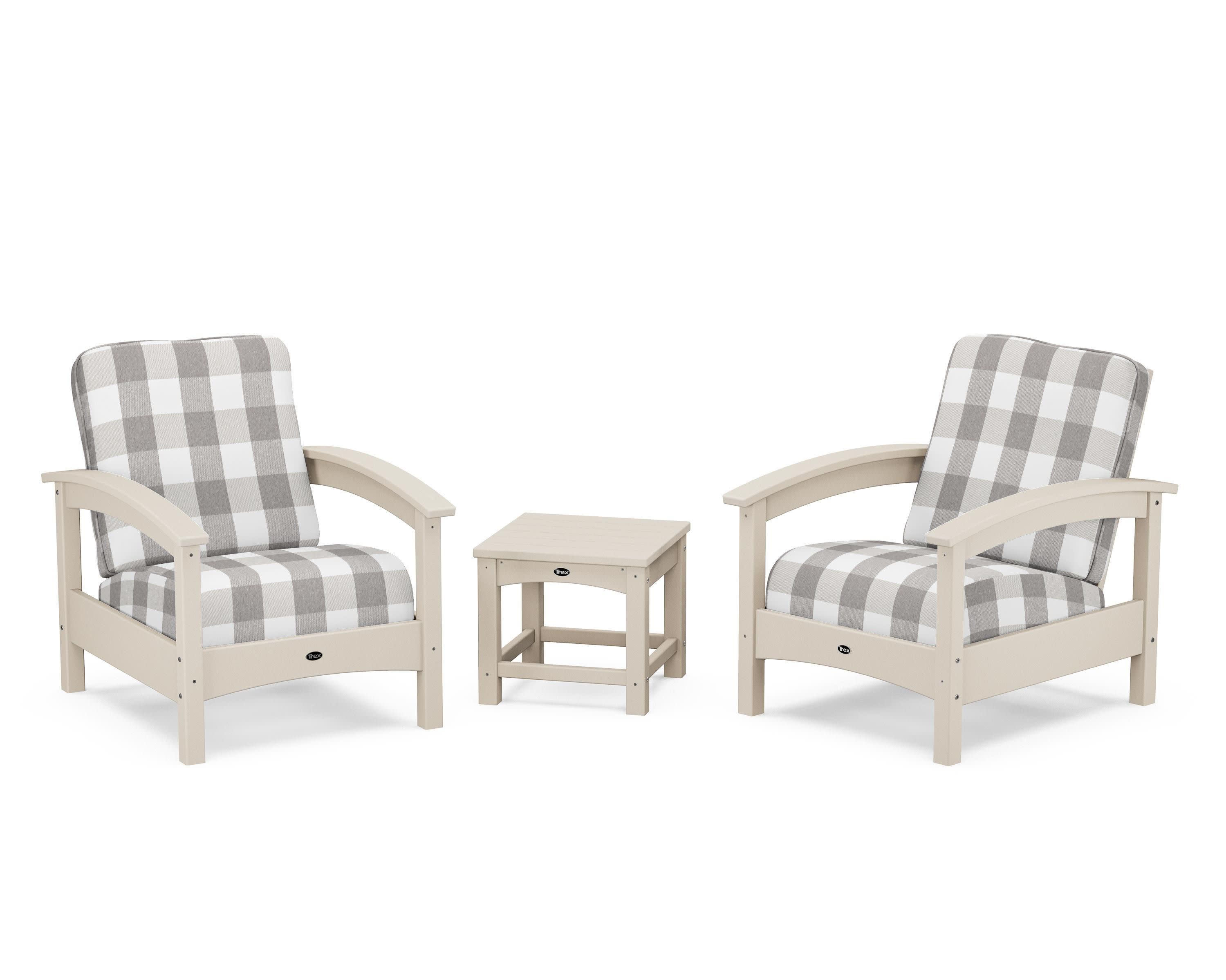 Rockport Club 3-Piece Deep Seating Conversation Set in Sand Castle / Buffalo Plaid Grey Mist