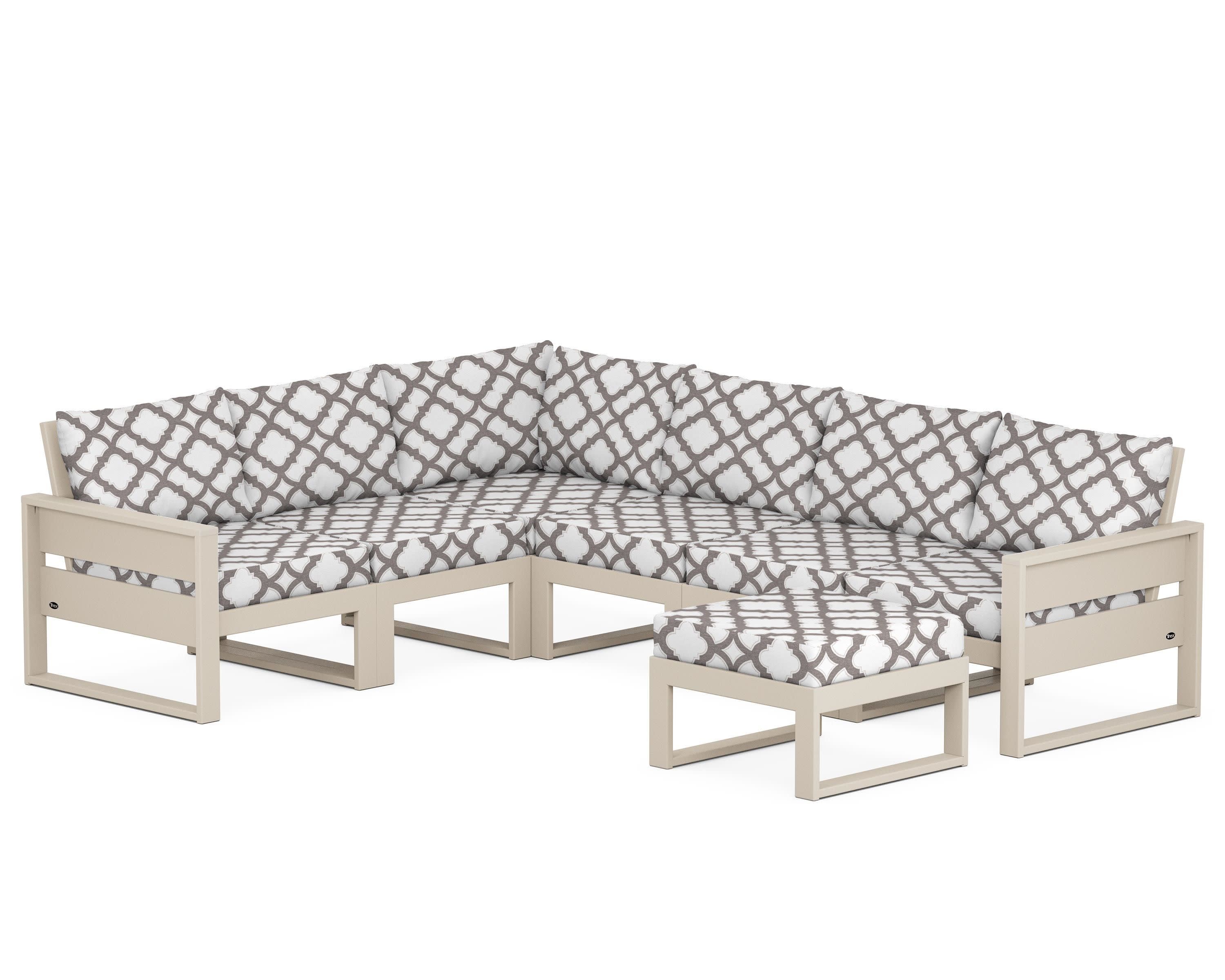 Eastport 6-Piece Sectional with Ottoman in Sand Castle / Trellis Grey Mist