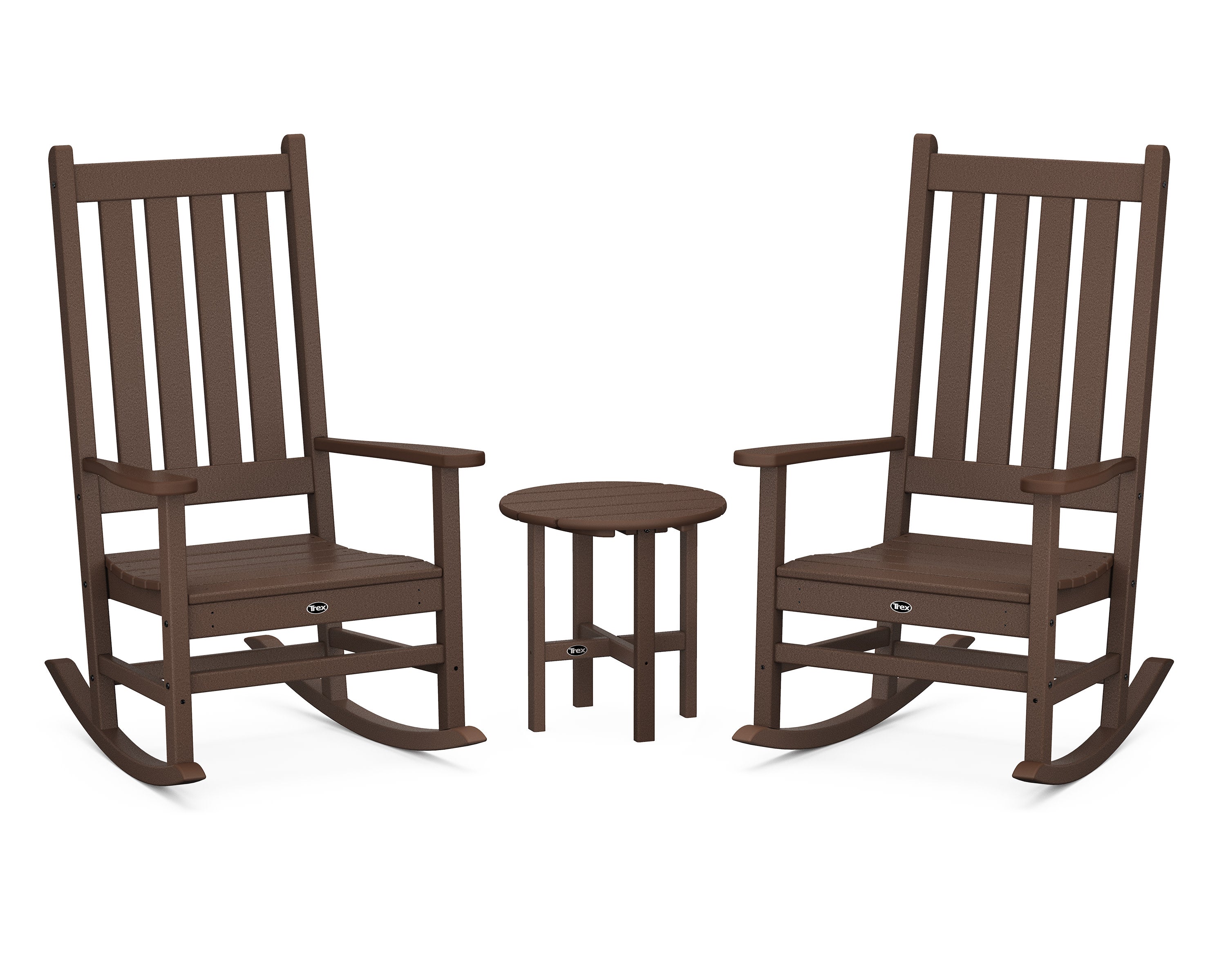Cape Cod 3-Piece Porch Rocking Chair Set with Cape Cod Round 18" Side Table in Vintage Lantern