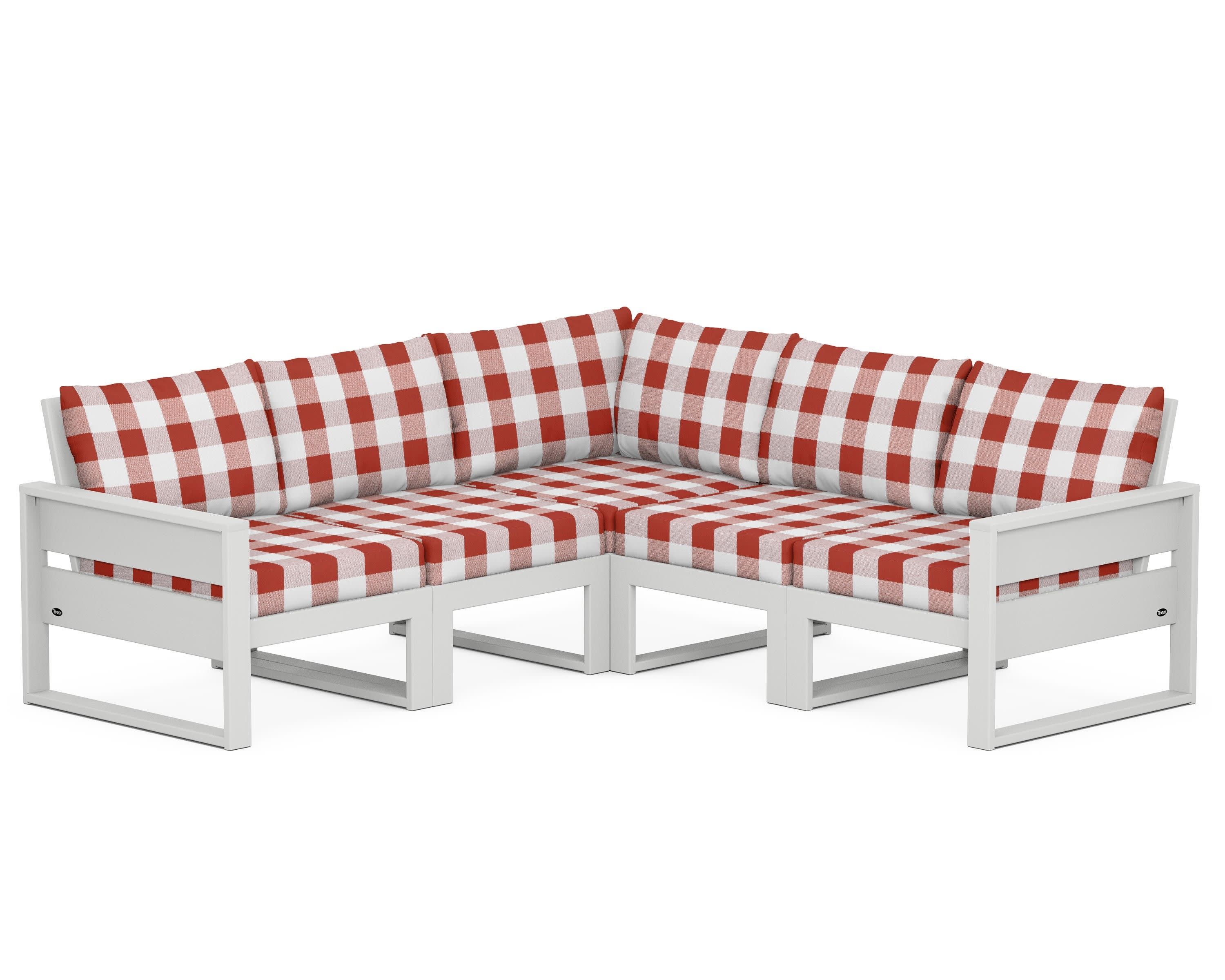 Eastport 5-Piece Sectional in Classic White / Buffalo Plaid Crimson