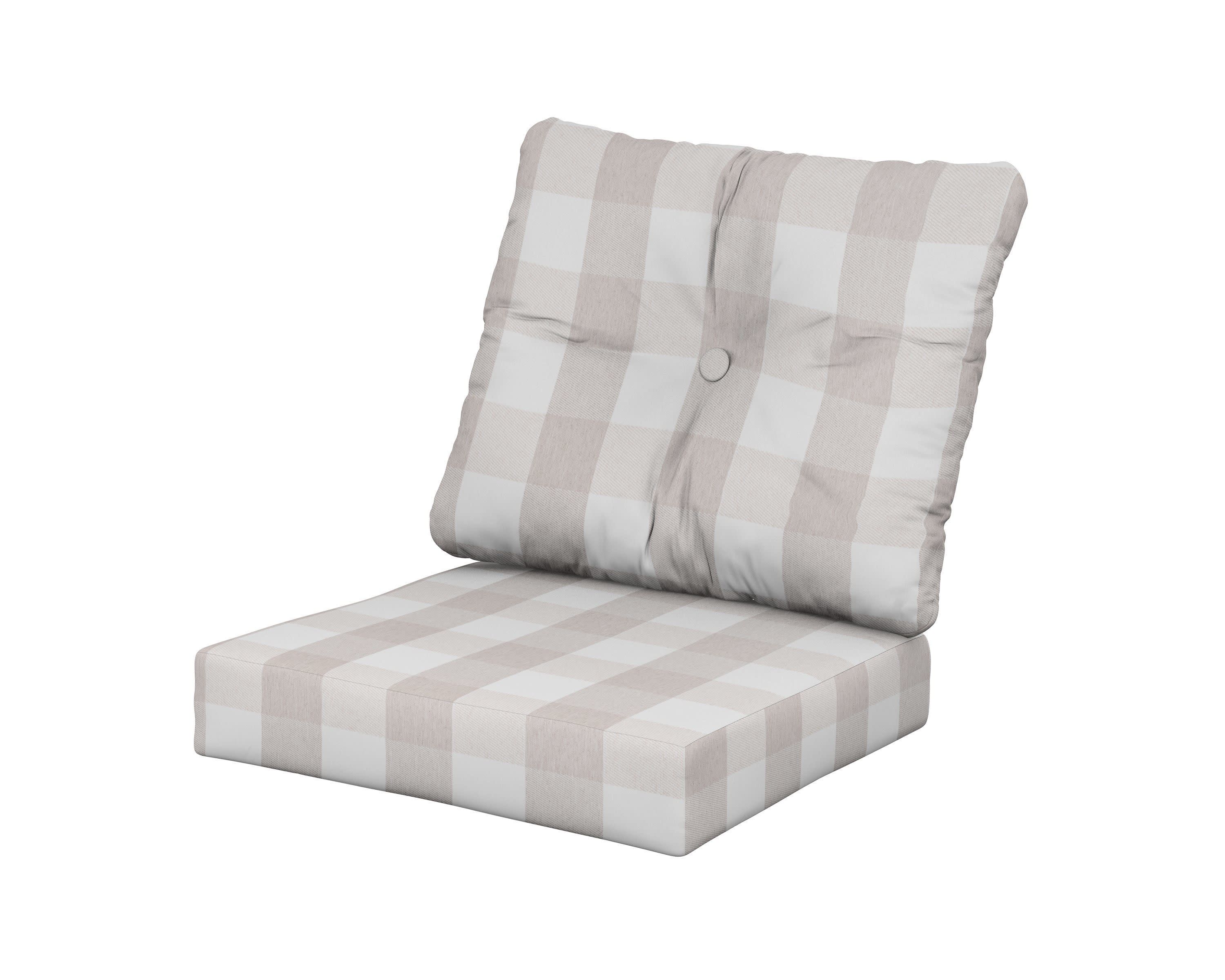 Vineyard Seat/Back Cushion in Buffalo Plaid Dune Burlap