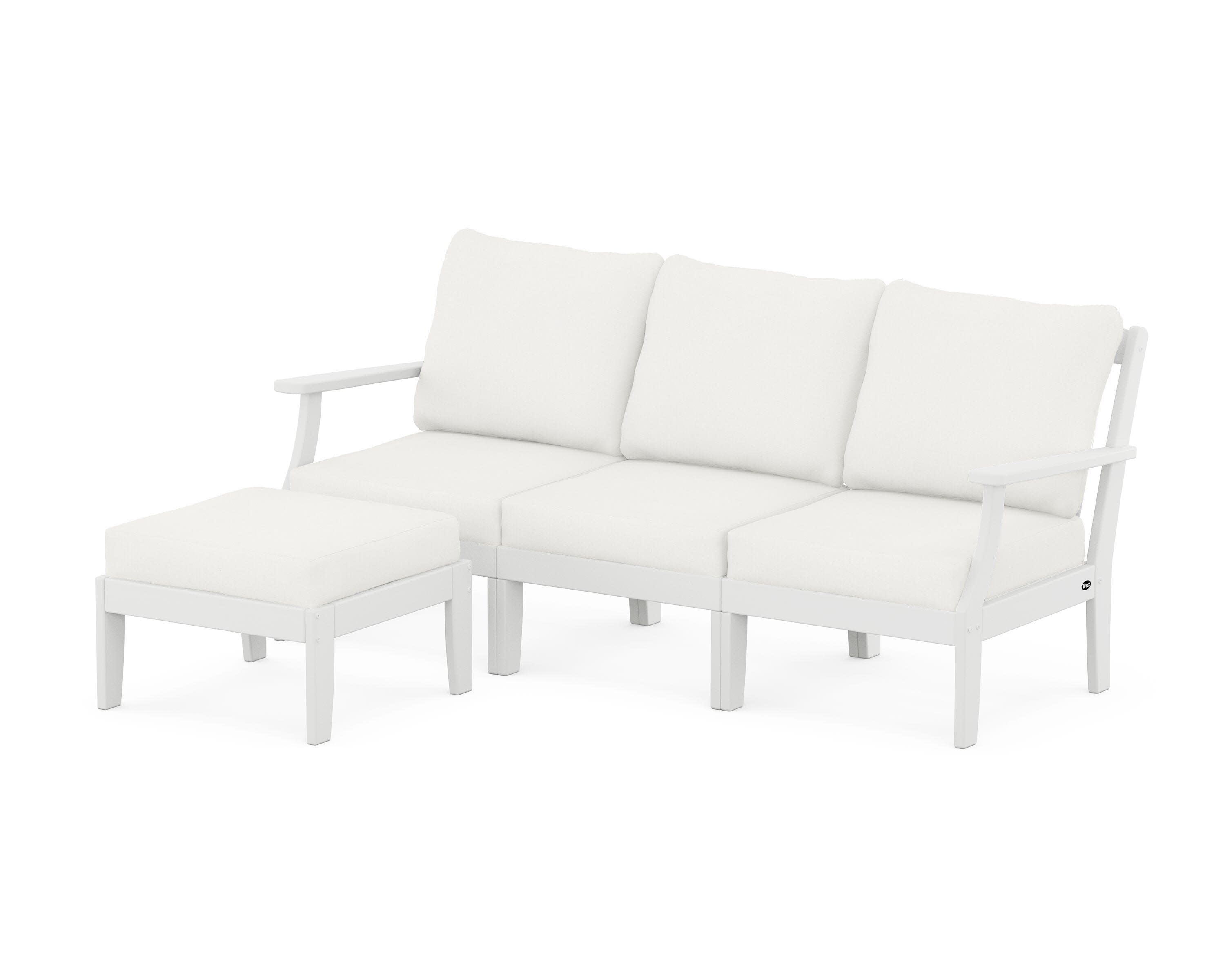Yacht Club Modular 4-Piece Deep Seating Set with Ottoman in Classic White / Natural Linen