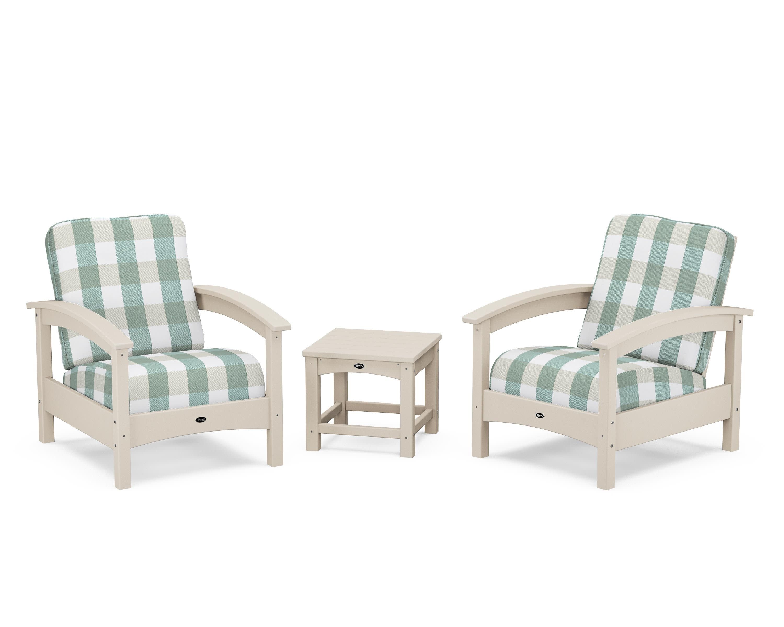 Rockport Club 3-Piece Deep Seating Conversation Set in Sand Castle / Buffalo Plaid Glacier Spa