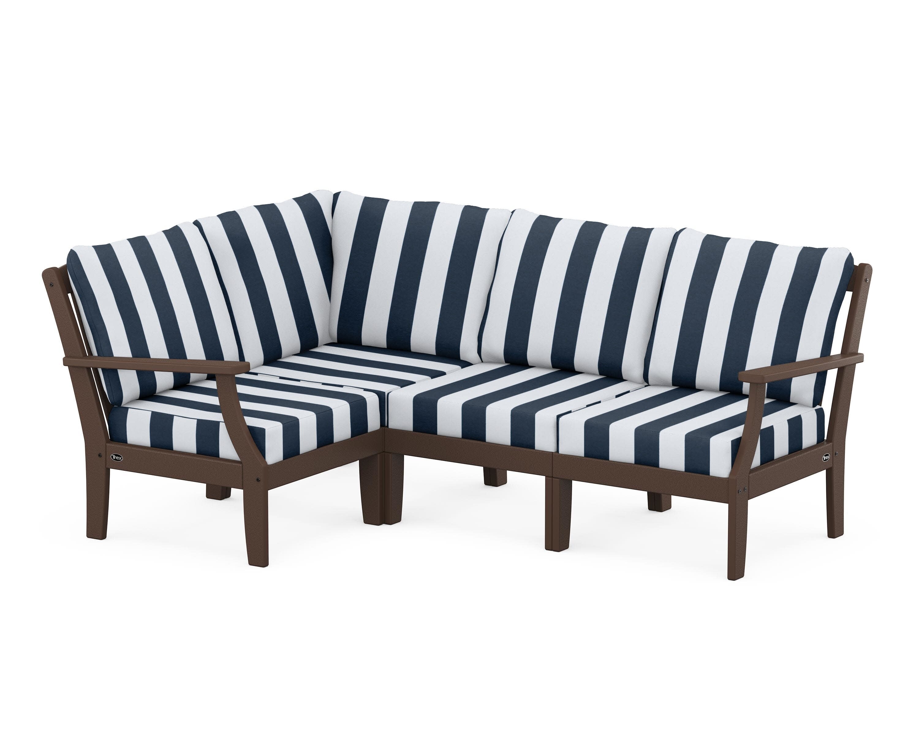 Yacht Club Modular 4-Piece Deep Seating Set in Vintage Lantern / Cabana Stripe Marine Indigo