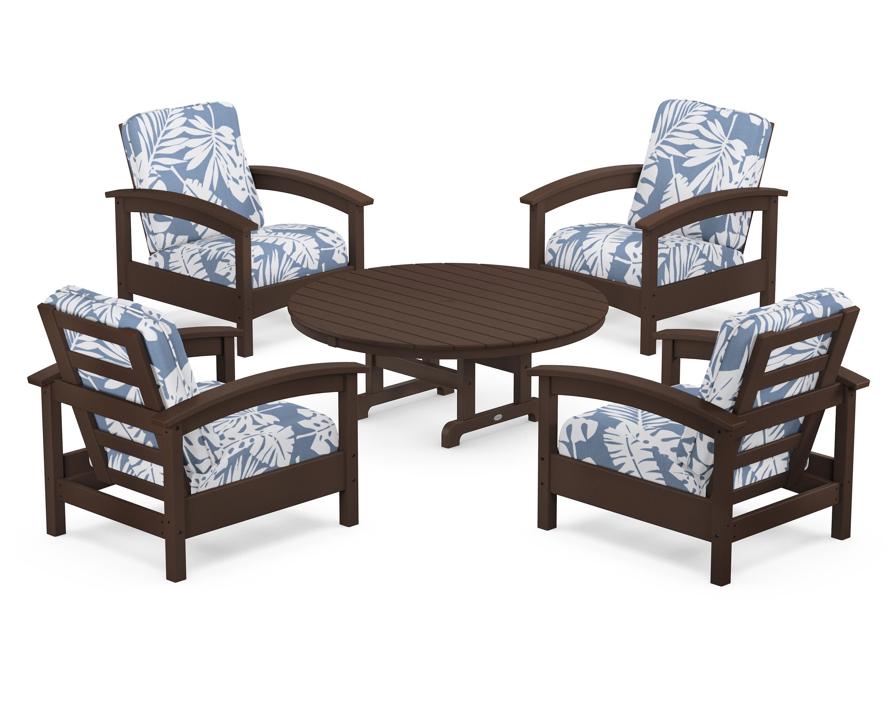 Rockport 5-Piece Deep Seating Set in Vintage Lantern / Leaf Sky Blue