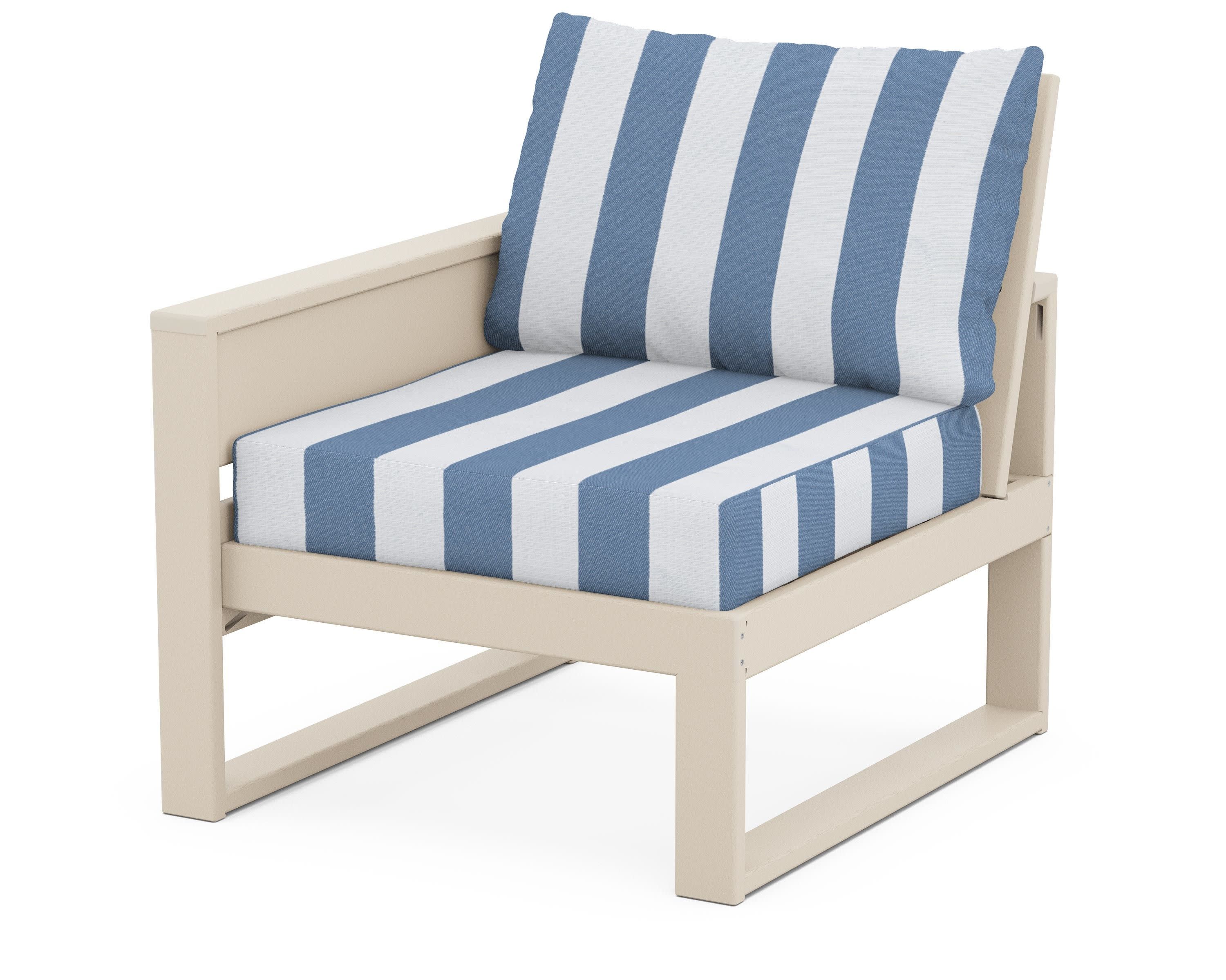 Eastport Modular Left Arm Chair in Sand Castle / Cabana Stripe Sky Blue