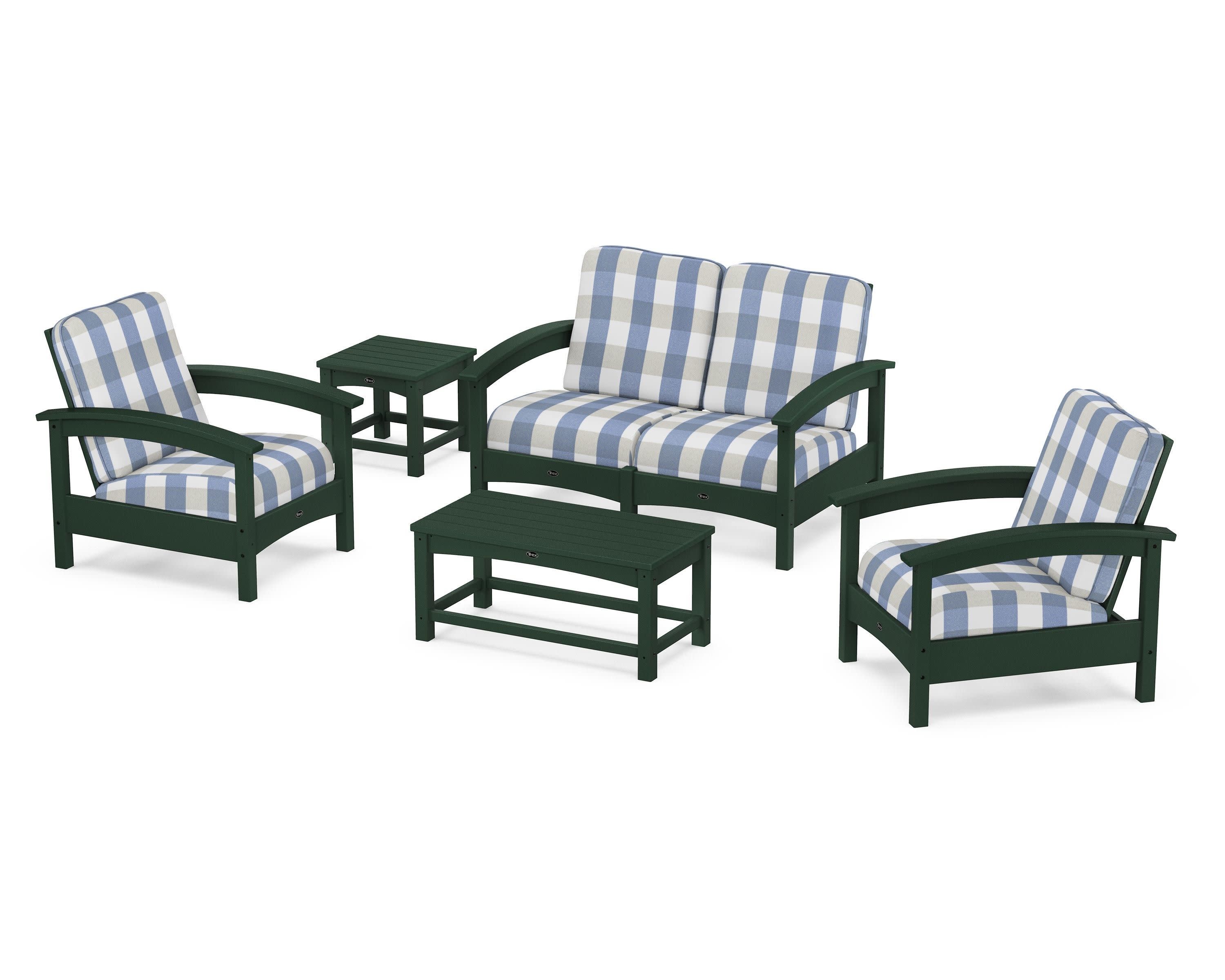 Rockport Club 6-Piece Deep Seating Conversation Set in Rainforest Canopy / Buffalo Plaid Sky Blue