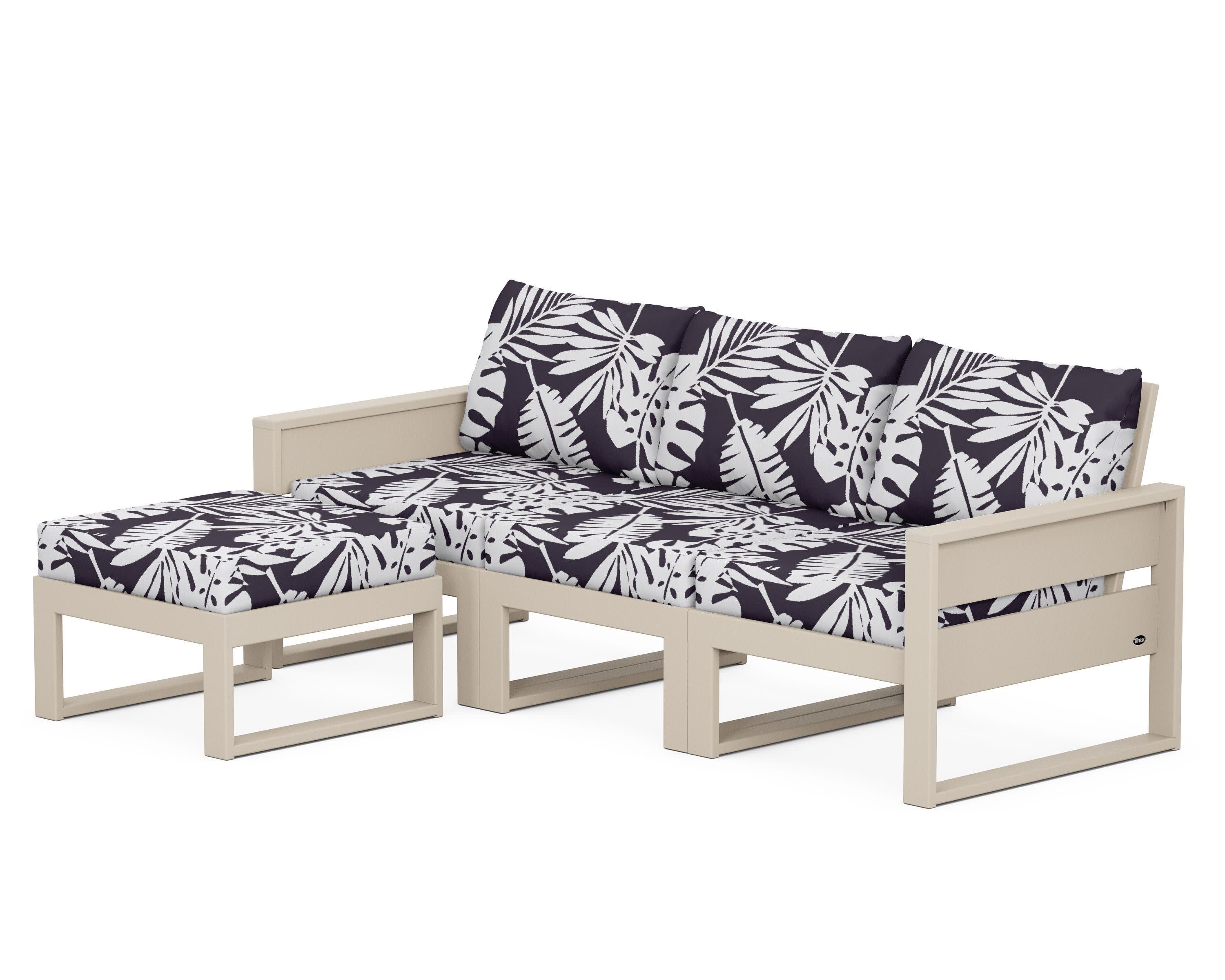 Eastport 4- Piece Sectional with Ottoman in Sand Castle / Leaf Navy