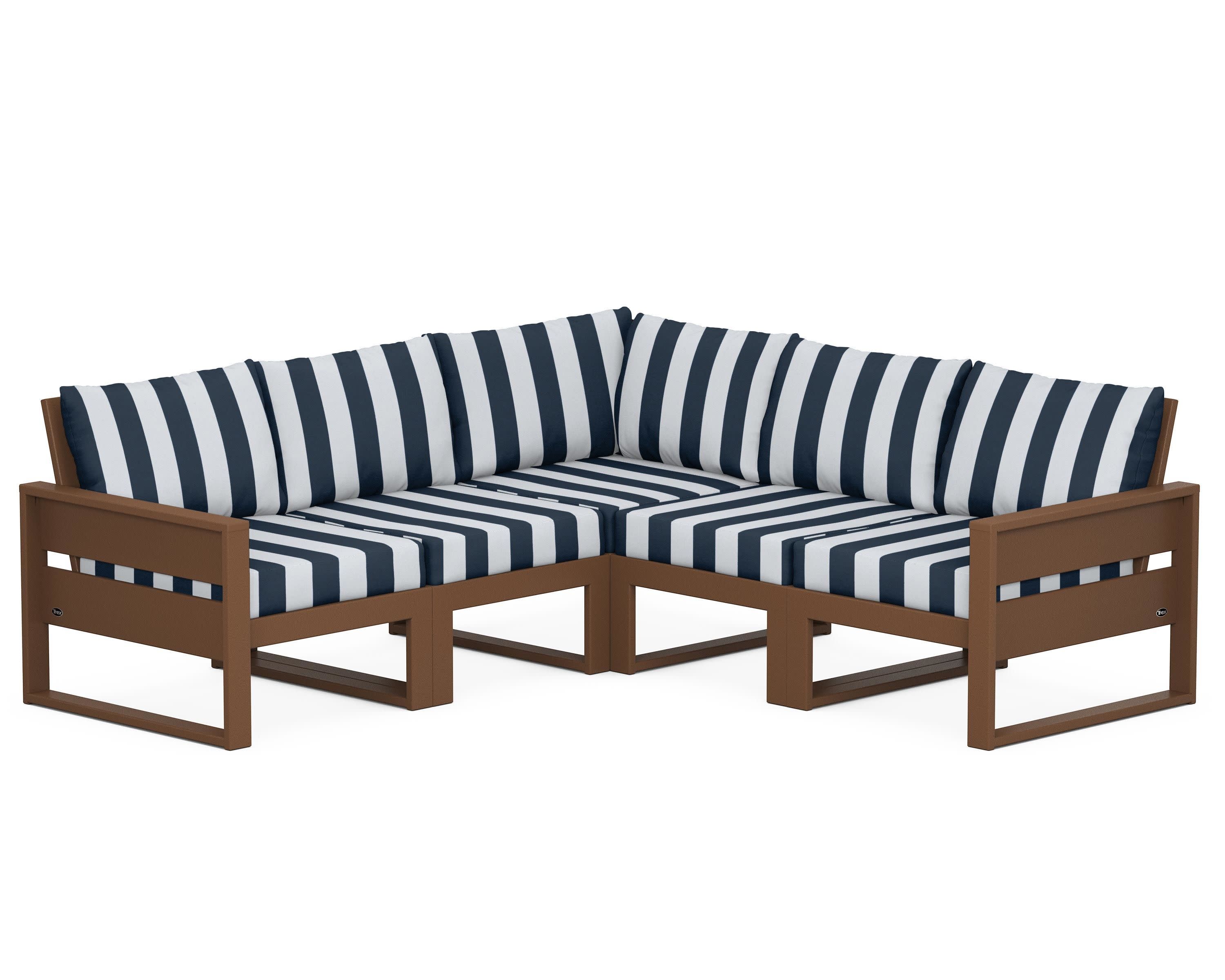 Eastport 5-Piece Sectional in Tree House / Cabana Stripe Marine Indigo