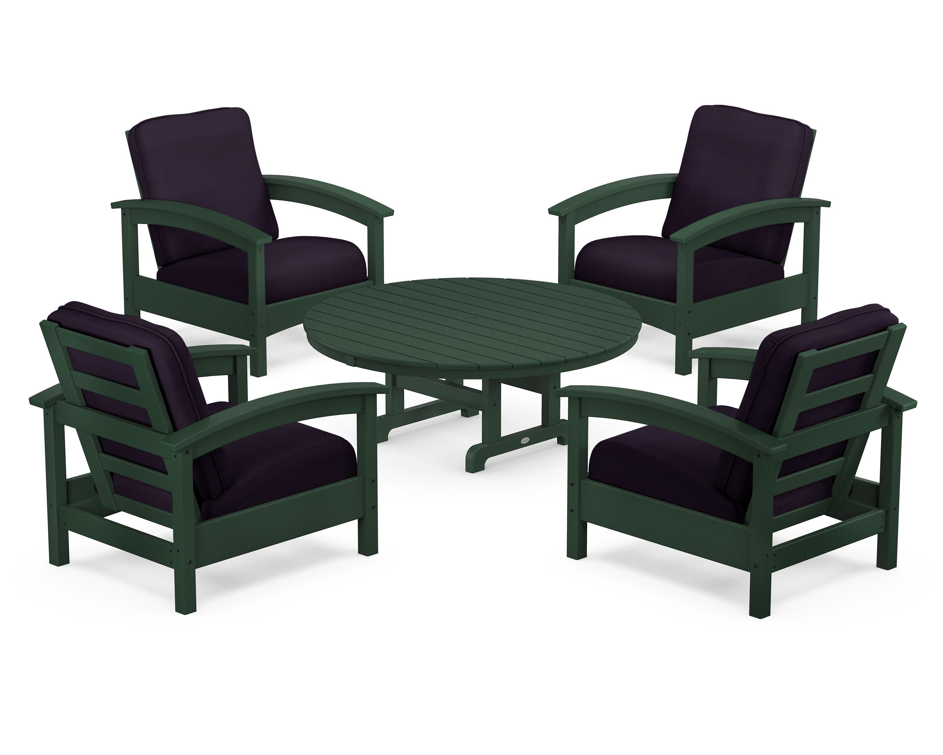 Rockport 5-Piece Deep Seating Set in Rainforest Canopy / Navy Linen