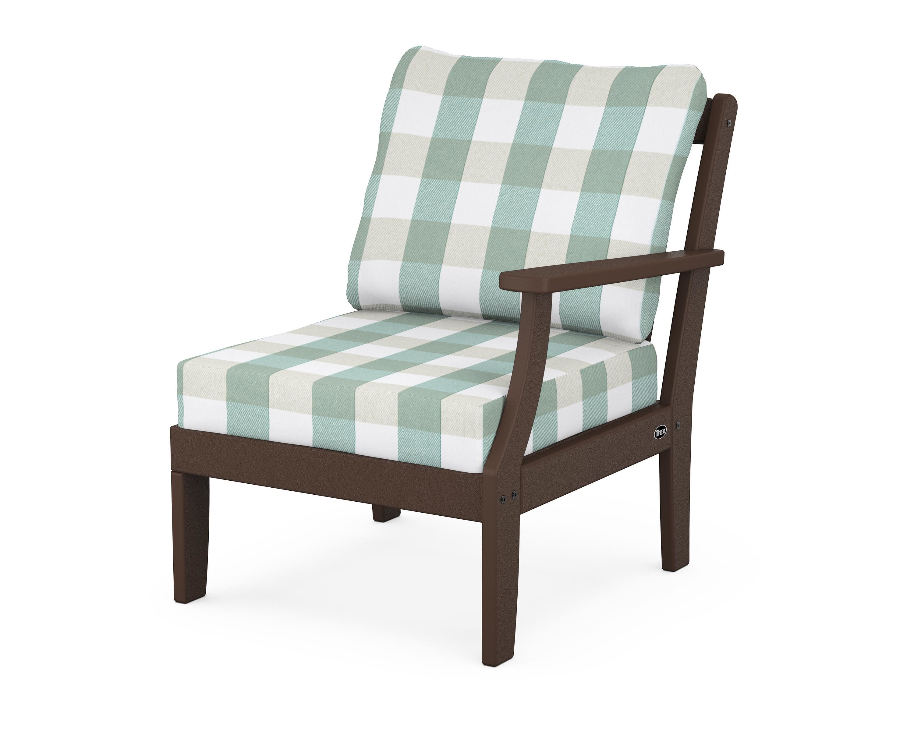 Yacht Club Modular Right Arm Chair in Vintage Lantern / Buffalo Plaid Glacier Spa