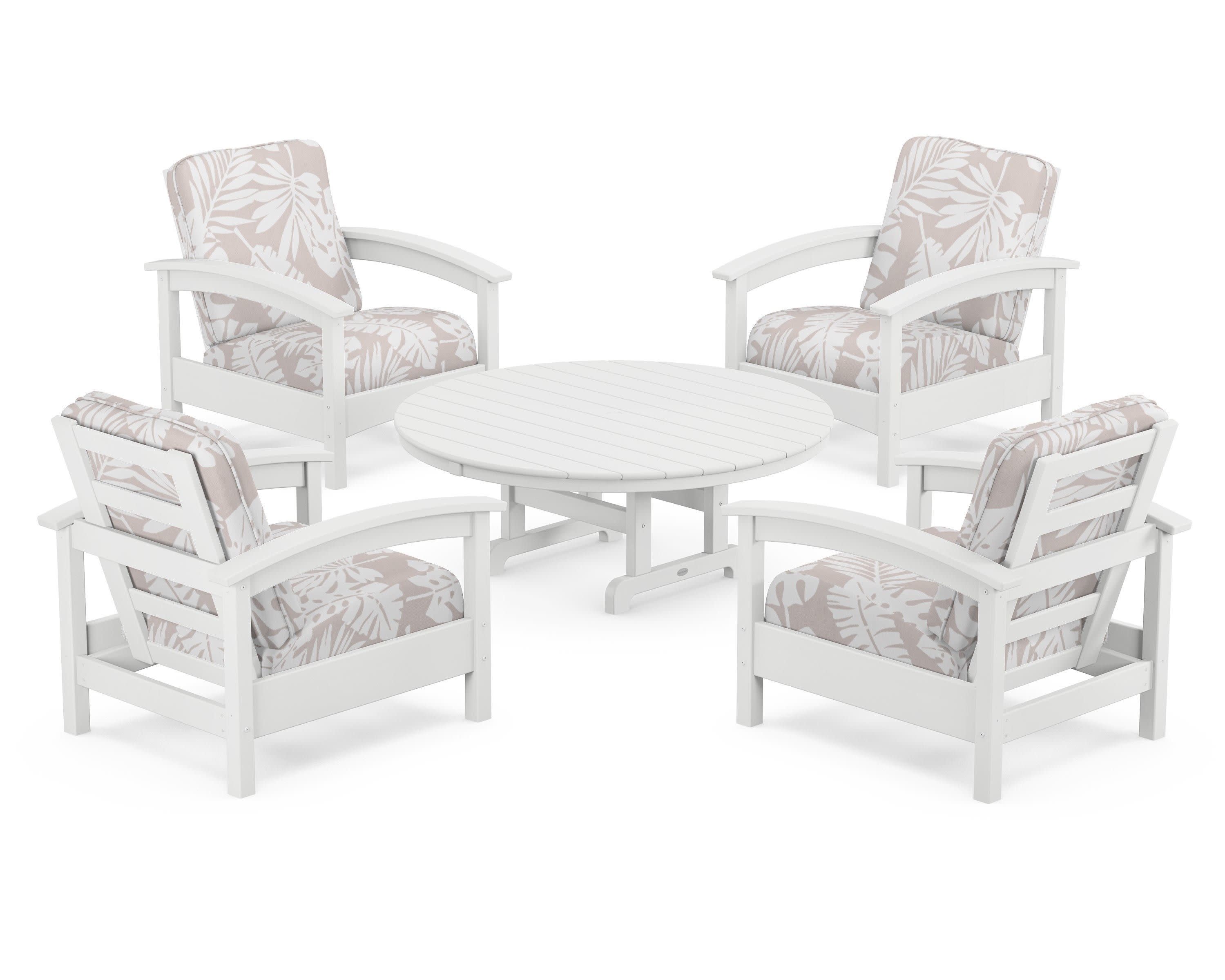 Rockport 5-Piece Deep Seating Set in Classic White / Leaf Dune Burlap