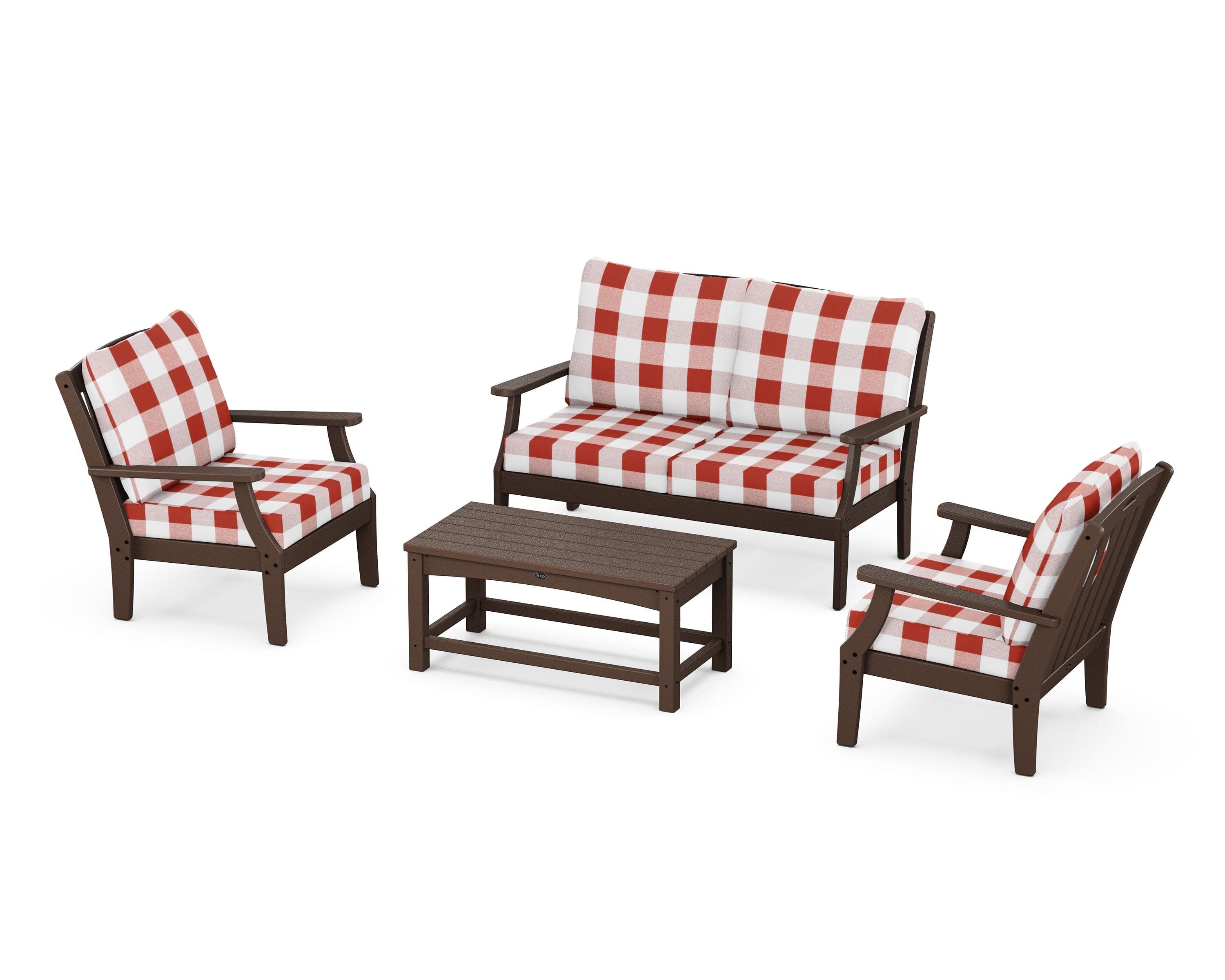 Yacht Club 4-Piece Deep Seating Chair Set in Vintage Lantern / Buffalo Plaid Crimson