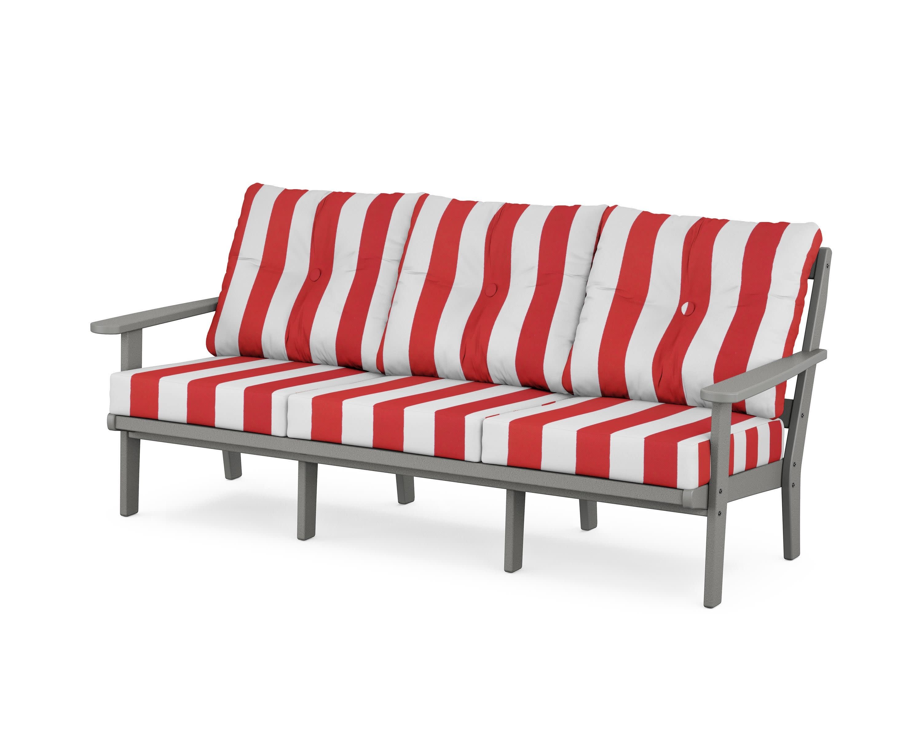Cape Cod Deep Seating Sofa in Stepping Stone / Cabana Stripe Crimson