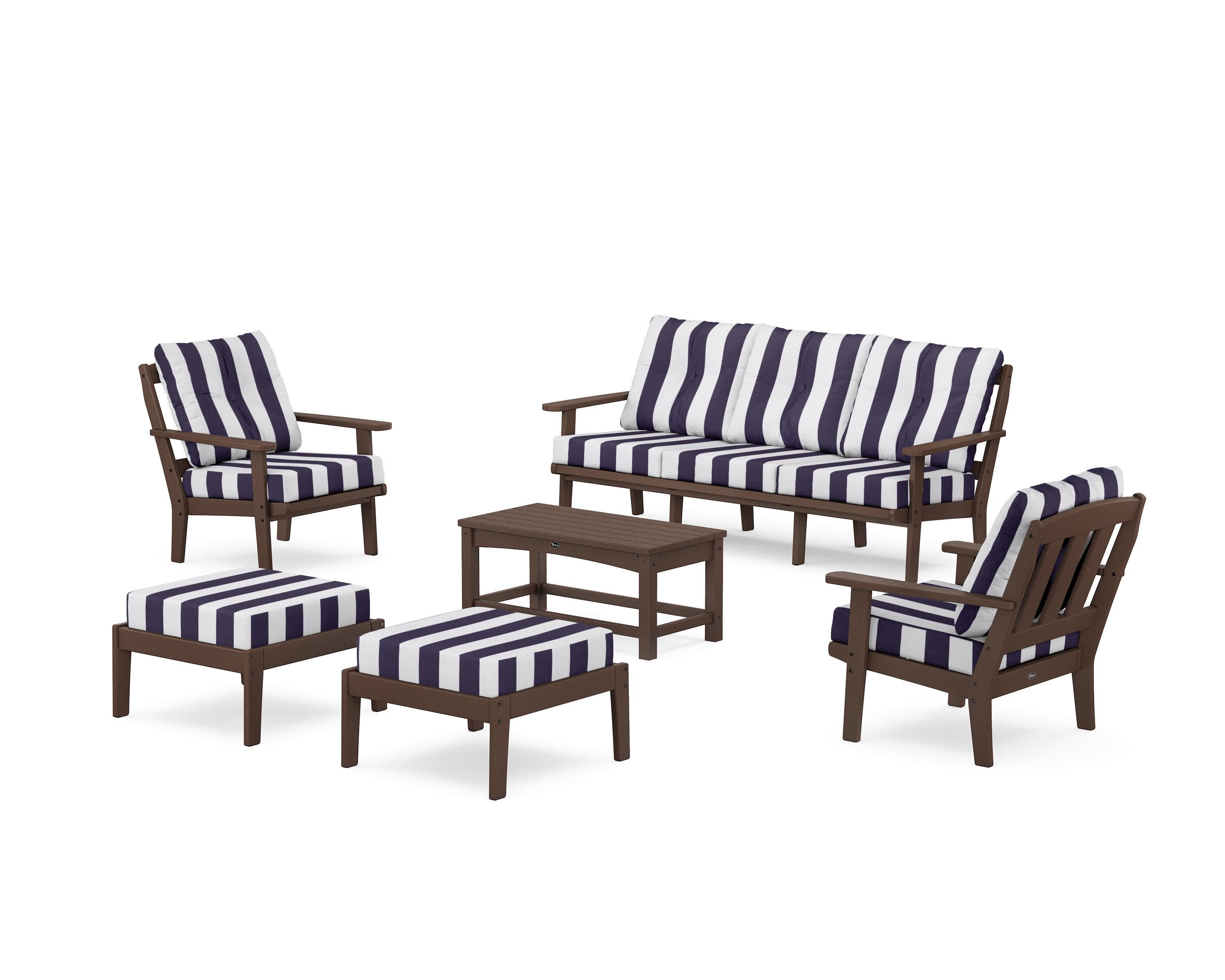 Cape Cod 6-Piece Lounge Sofa Set in Vintage Lantern / Cabana Stripe Navy