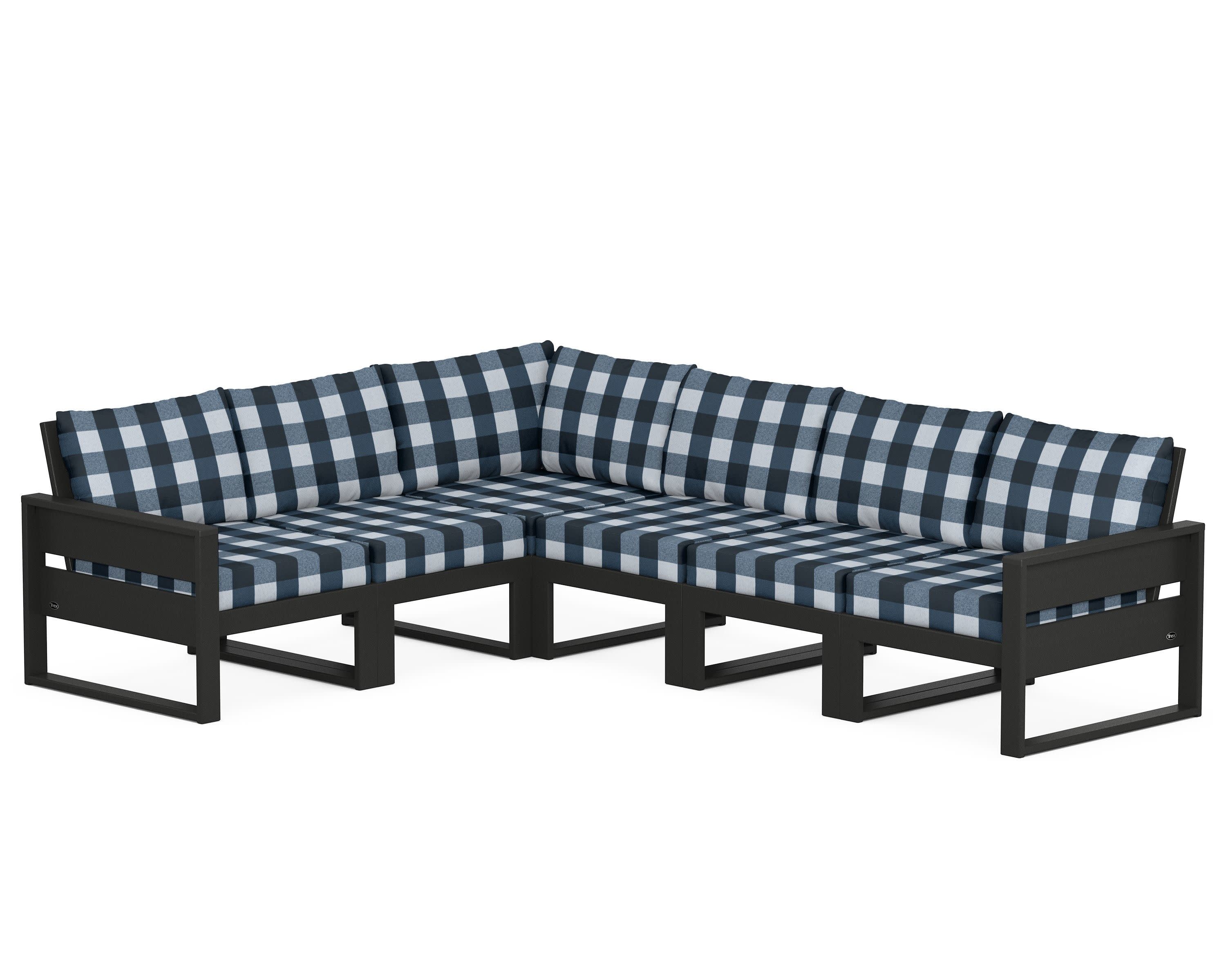 Eastport 6-Piece Sectional in Charcoal Black / Buffalo Plaid Marine Indigo