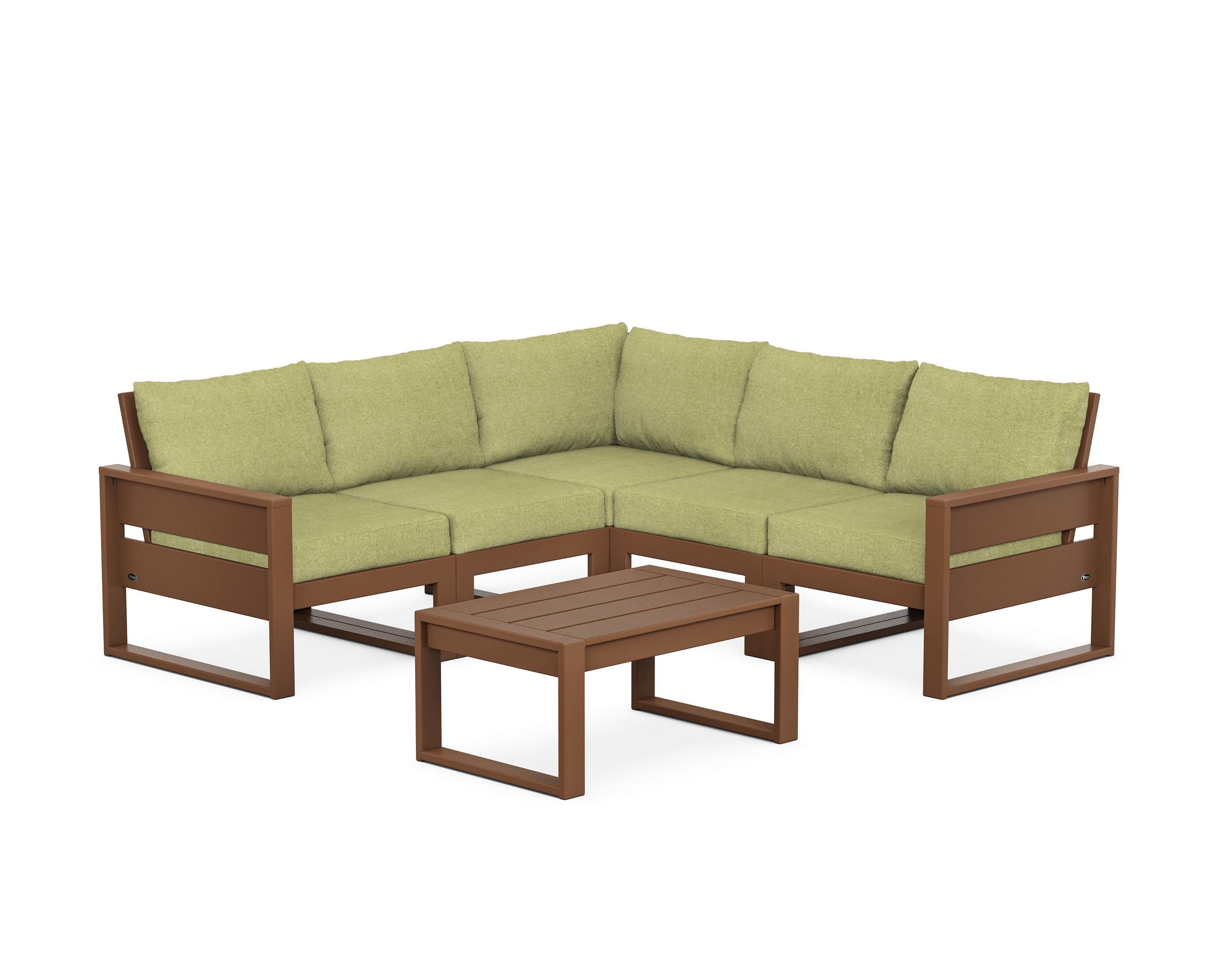 Eastport 6-Piece Deep Seating Sectional + Coffee Table Set in Tree House / Chartreuse Boucle