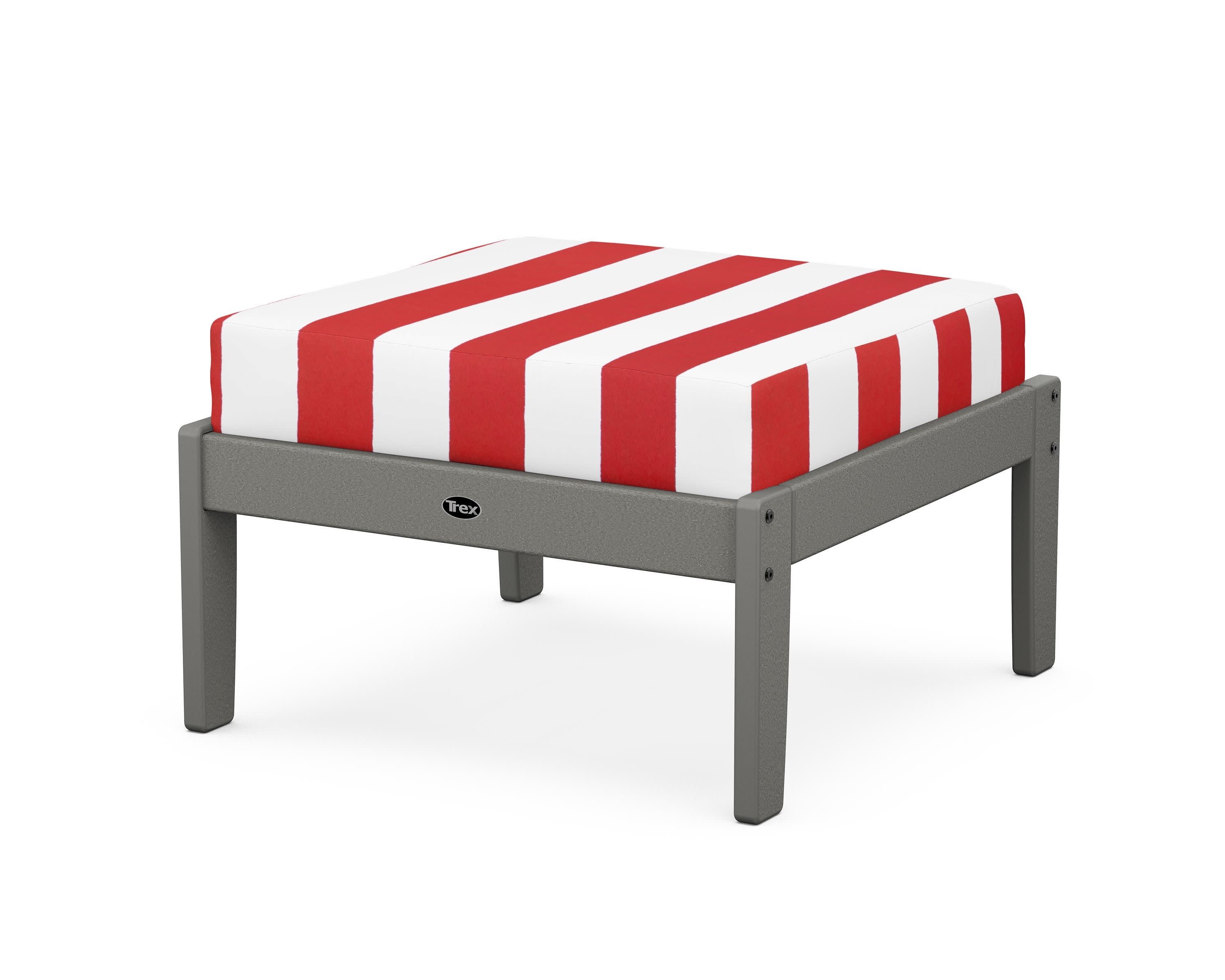 Yacht Club Deep Seating Ottoman in Stepping Stone / Cabana Stripe Crimson