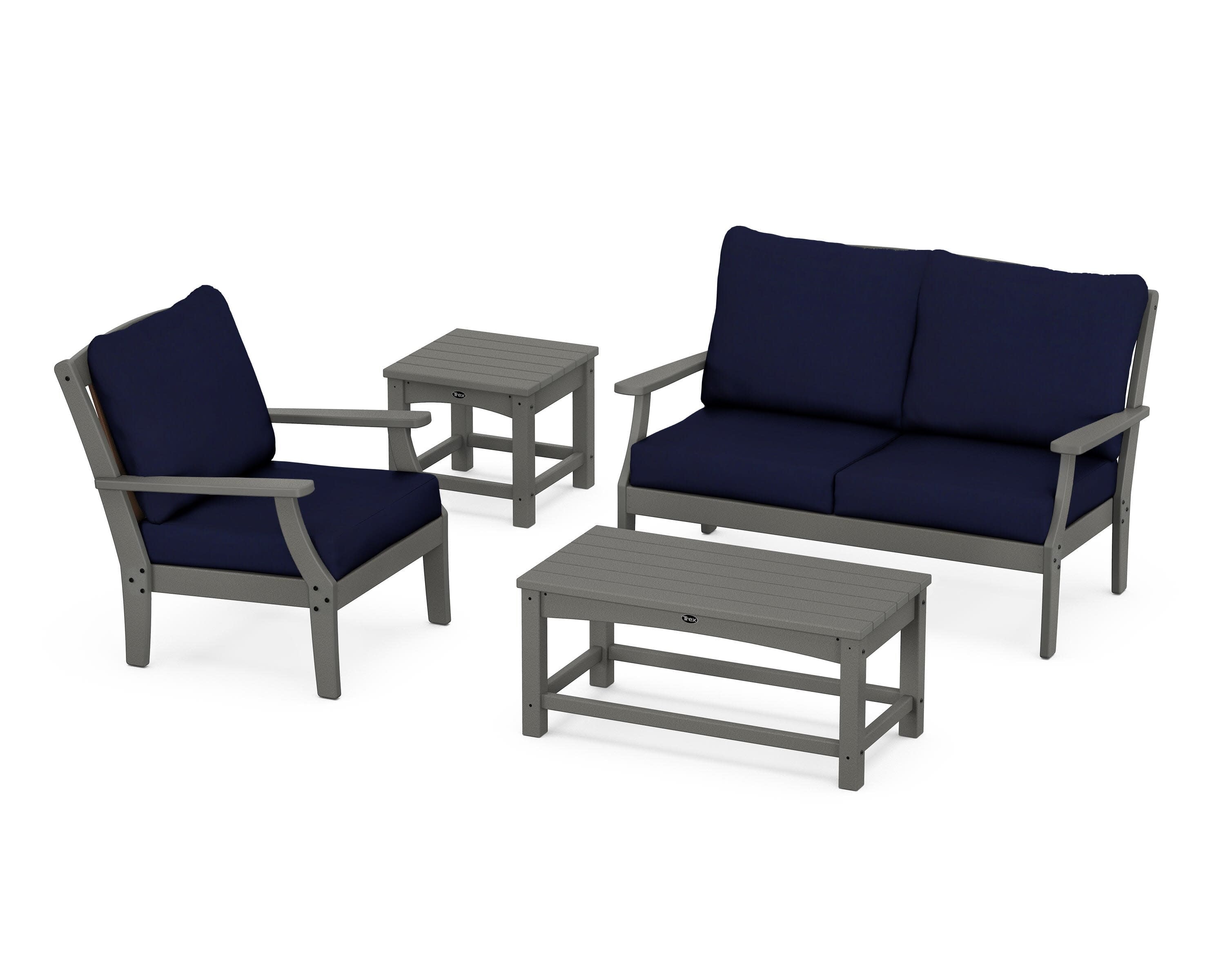 Yacht Club 4-Piece Deep Seating Set in Stepping Stone / Navy