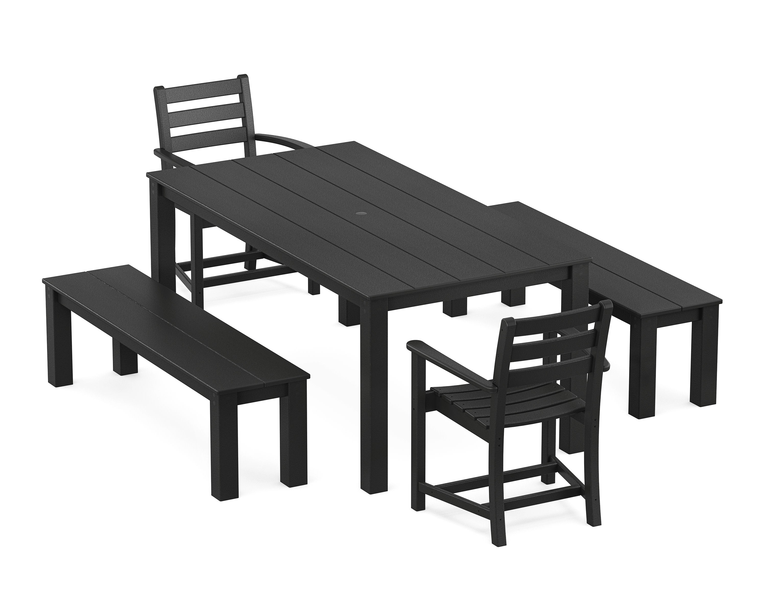 Monterey Bay 5-Piece Parsons Dining Set with Benches in Charcoal Black