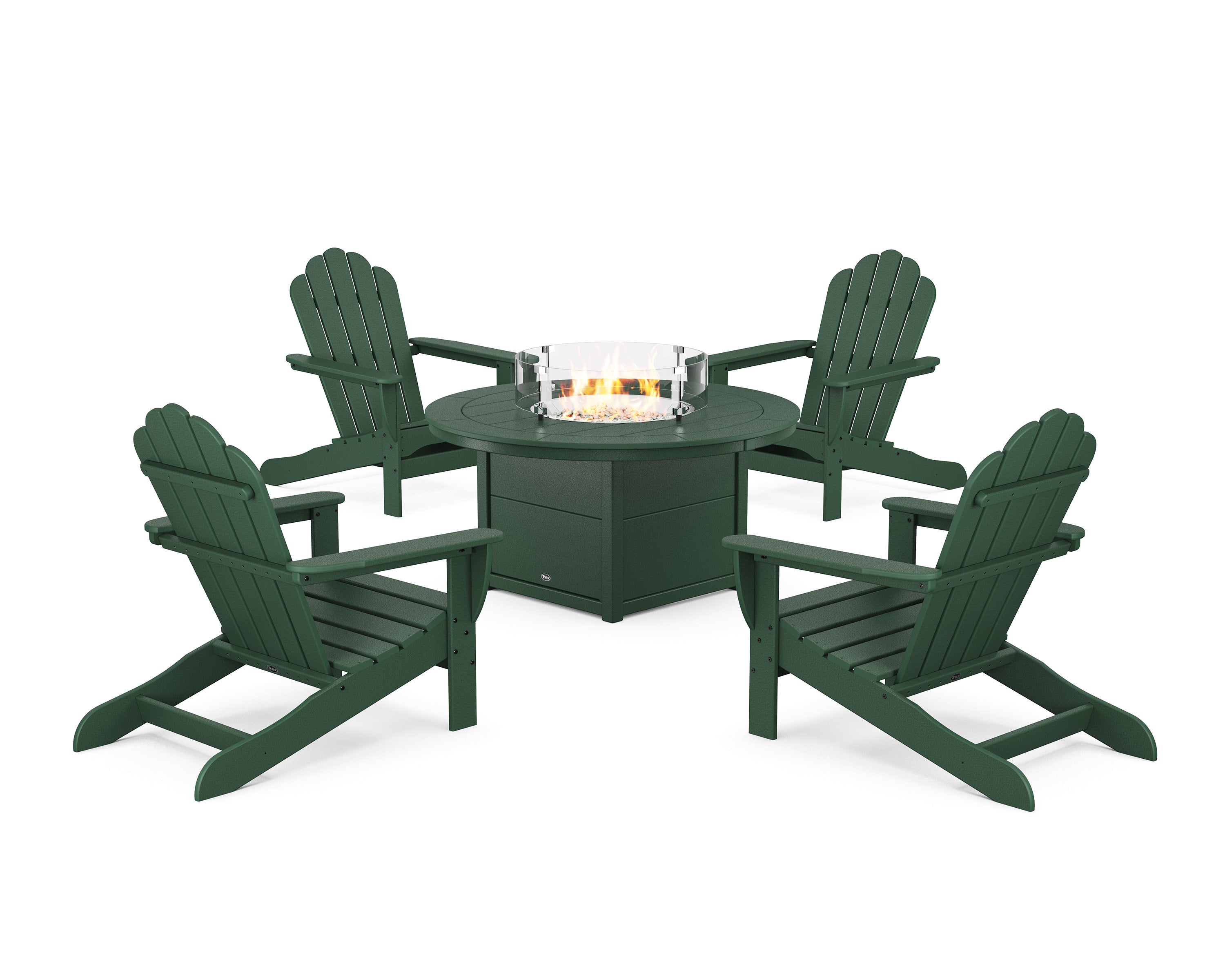 5-Piece Monterey Bay Oversized Adirondack Conversation Set with Fire Pit Table in Rainforest Canopy