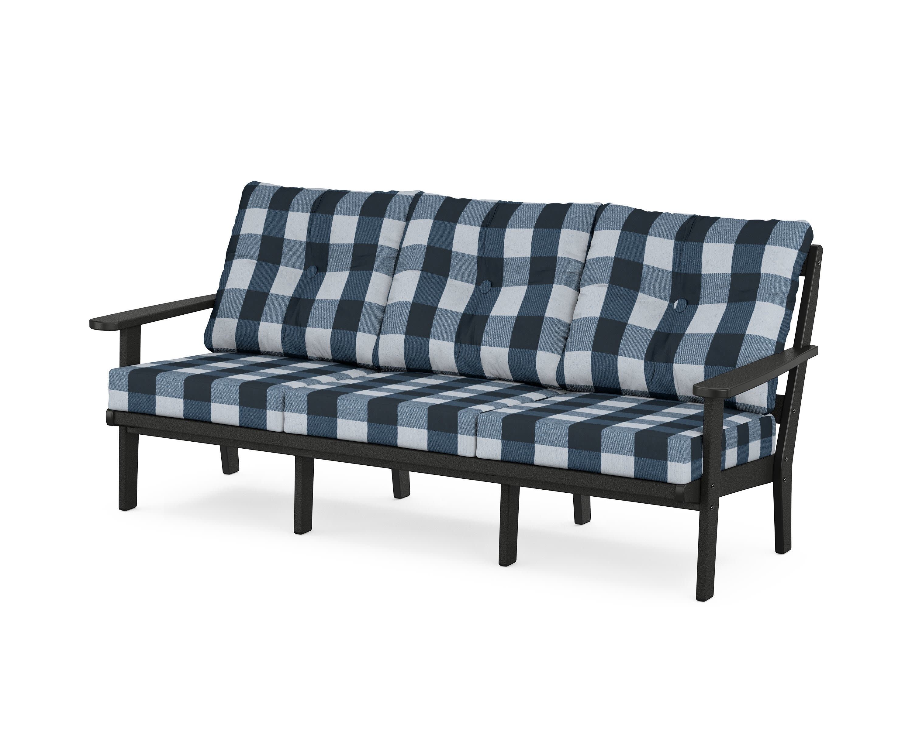 Cape Cod Deep Seating Sofa in Charcoal Black / Buffalo Plaid Marine Indigo