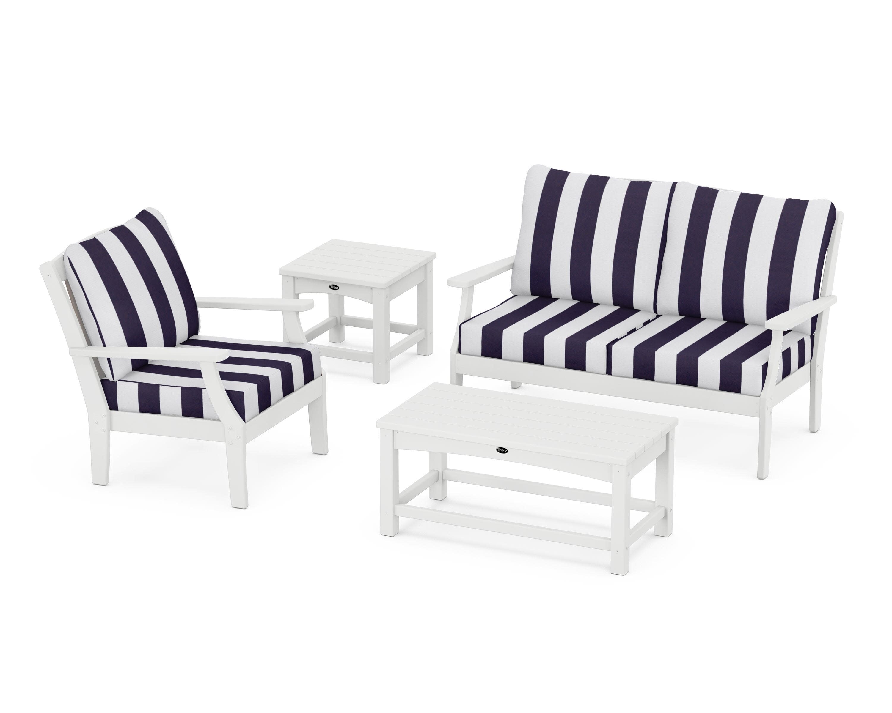 Yacht Club 4-Piece Deep Seating Set in Classic White / Cabana Stripe Navy