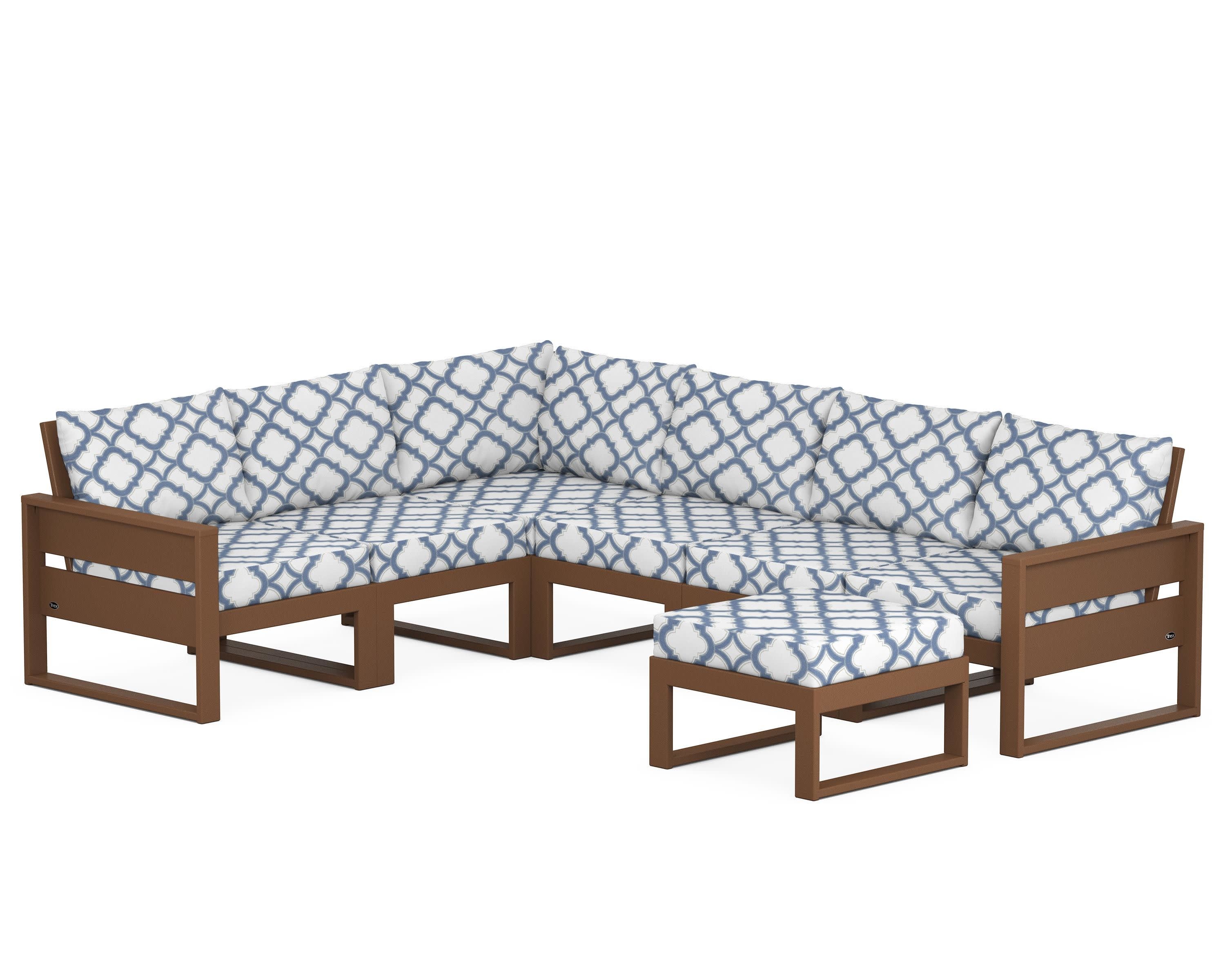 Eastport 6-Piece Sectional with Ottoman in Tree House / Trellis Sky Blue